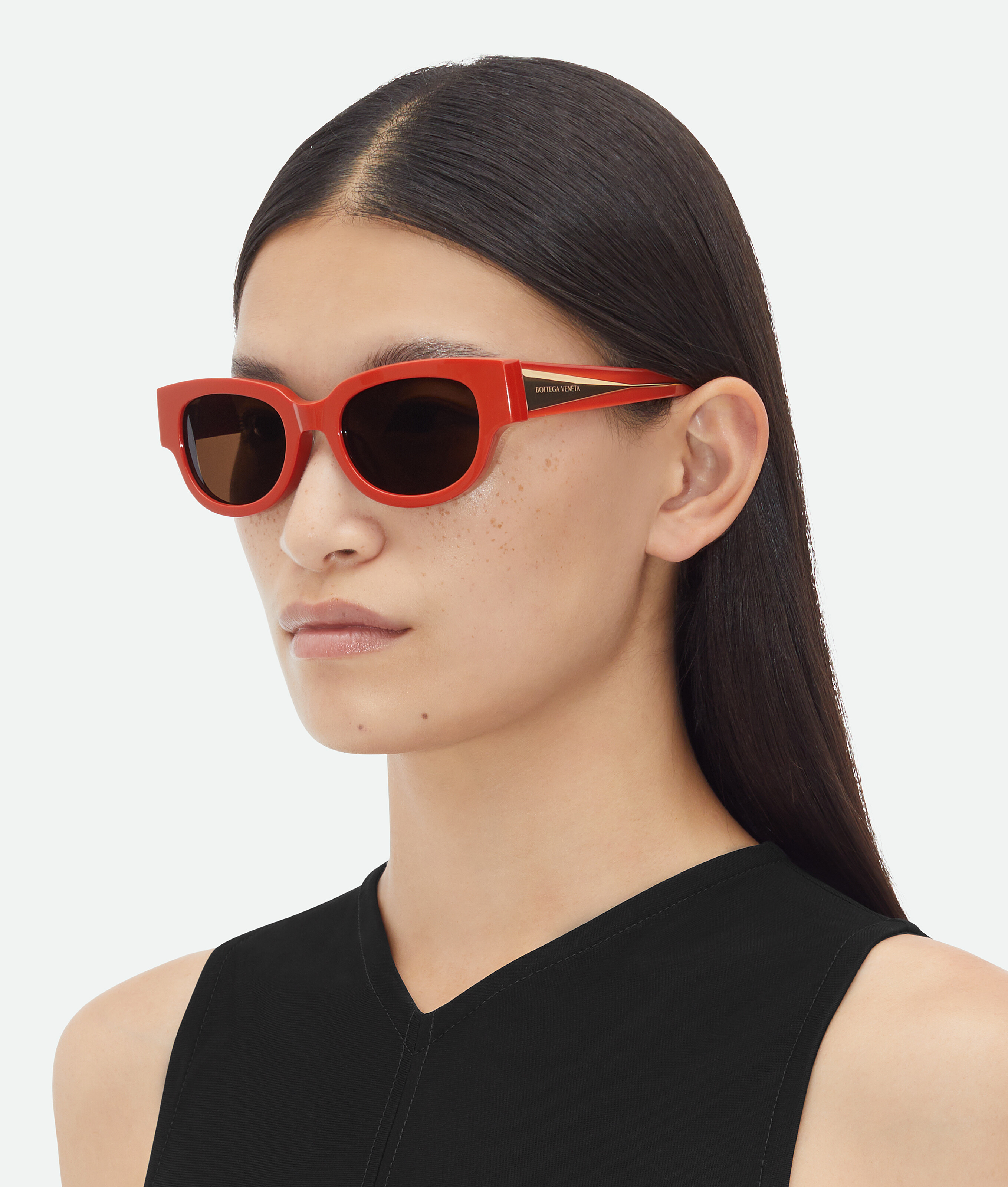 Shop Bottega Veneta Tri-fold Square Sunglasses In Orange