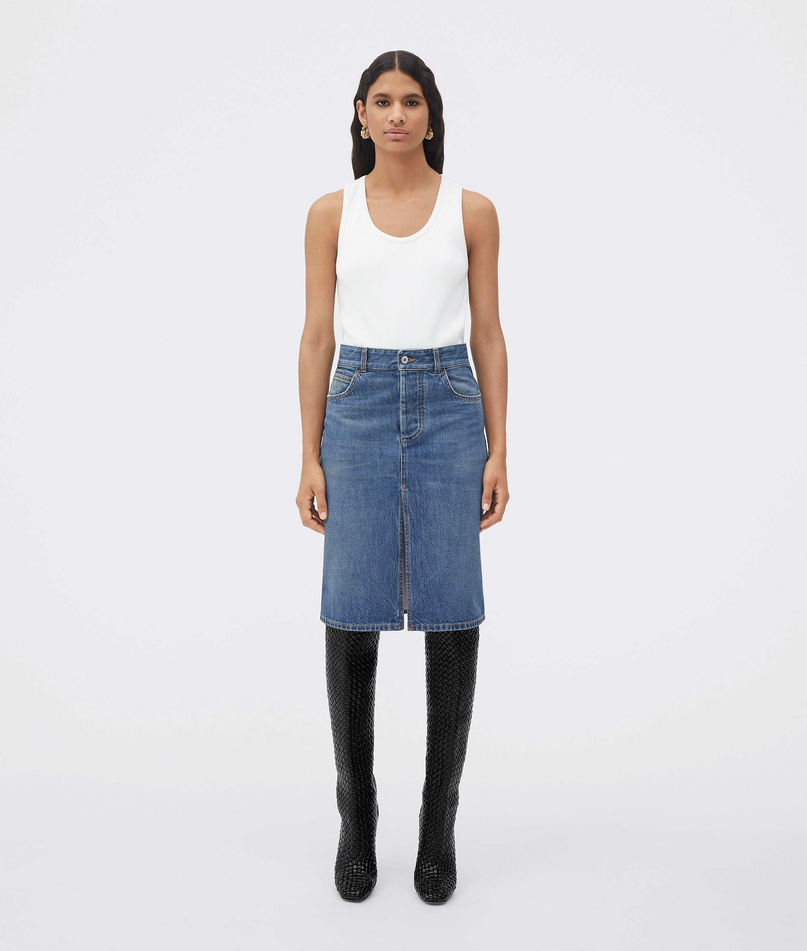 Indigo Vintage Wash Asymmetric Micro Denim Skirt