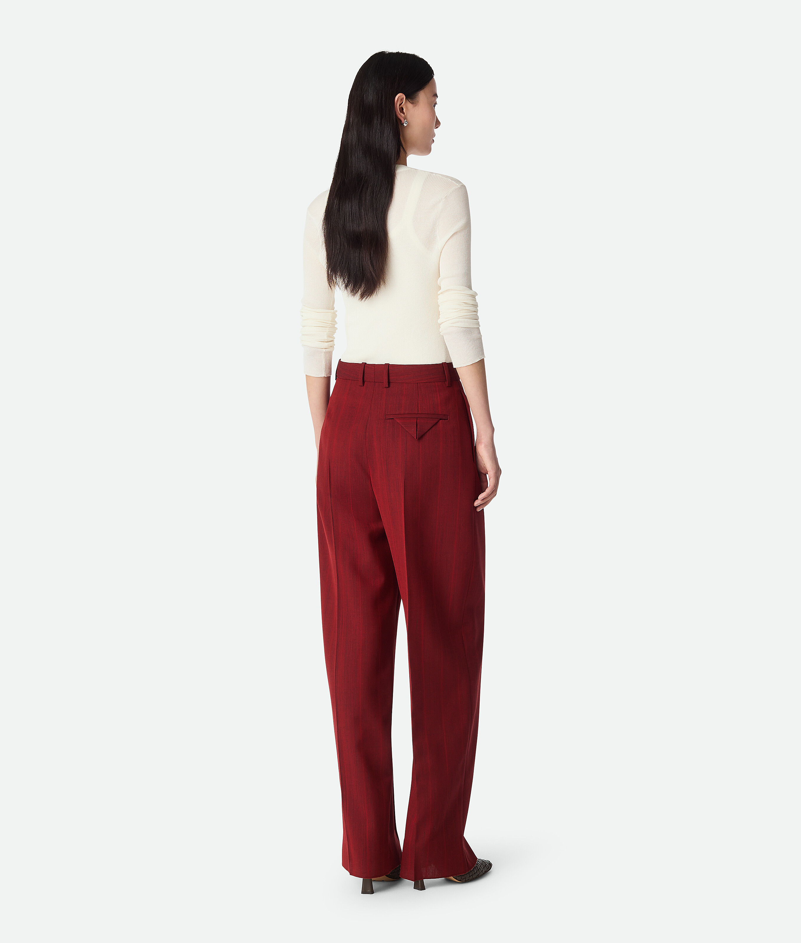 Bottega Veneta Fein Gestreifte Wollhose Mit Weitem Bein In Red/grey Melange