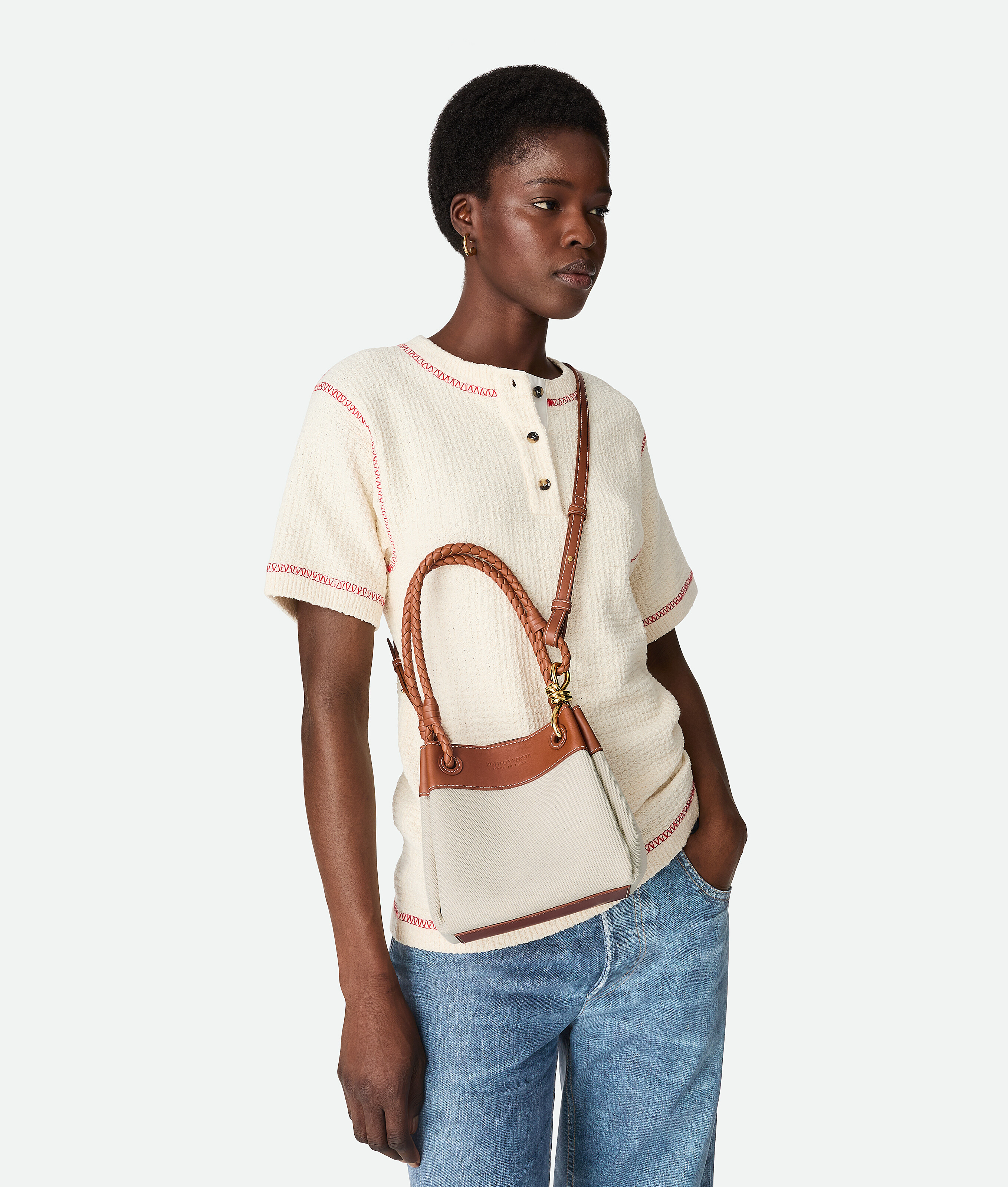 Bottega Veneta Parachute Small Canvas Shoulder Bag In Natural / Lightwood