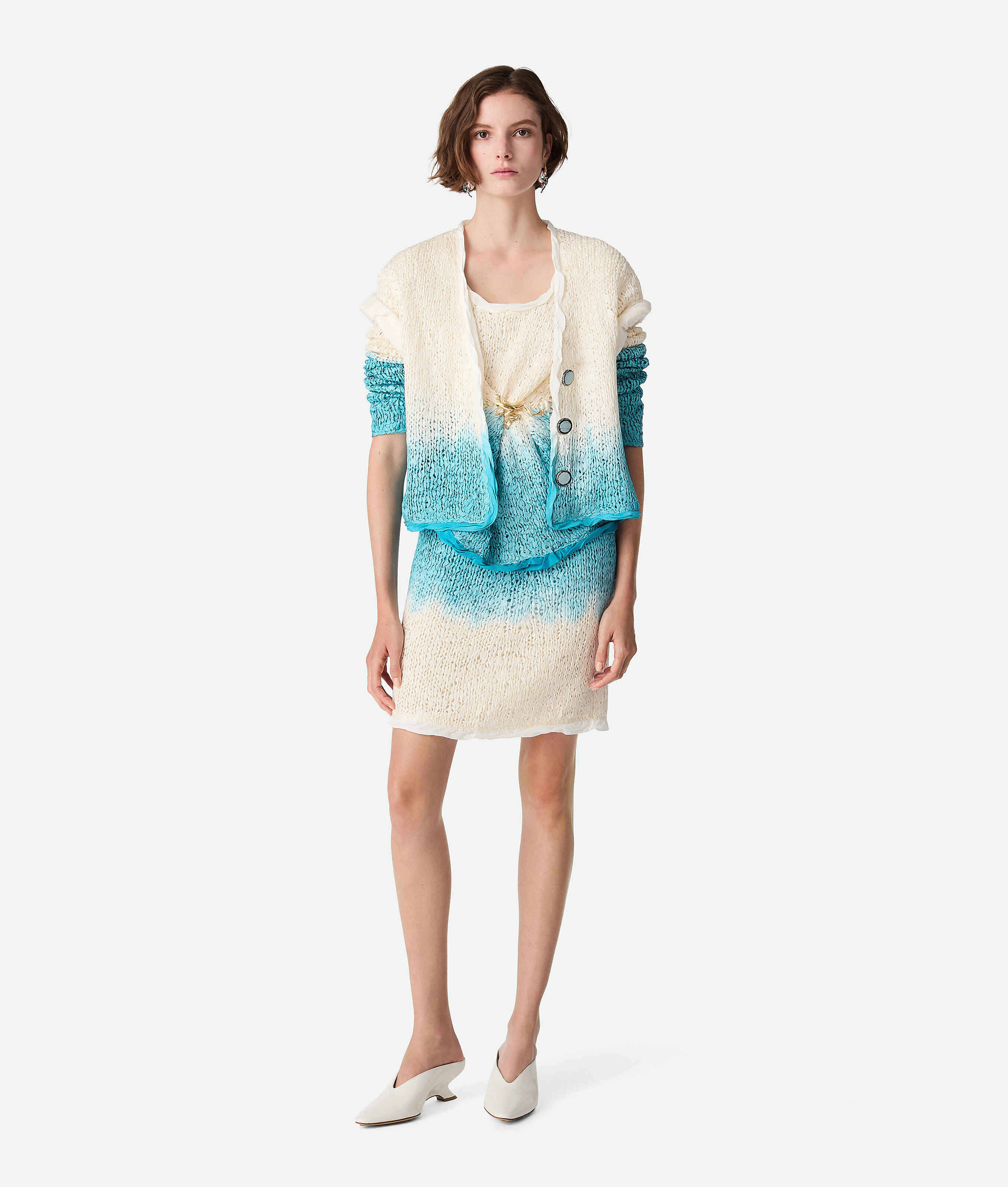 Bottega Veneta Wool And Silk Overdyed Skirt In Chalk/skyline