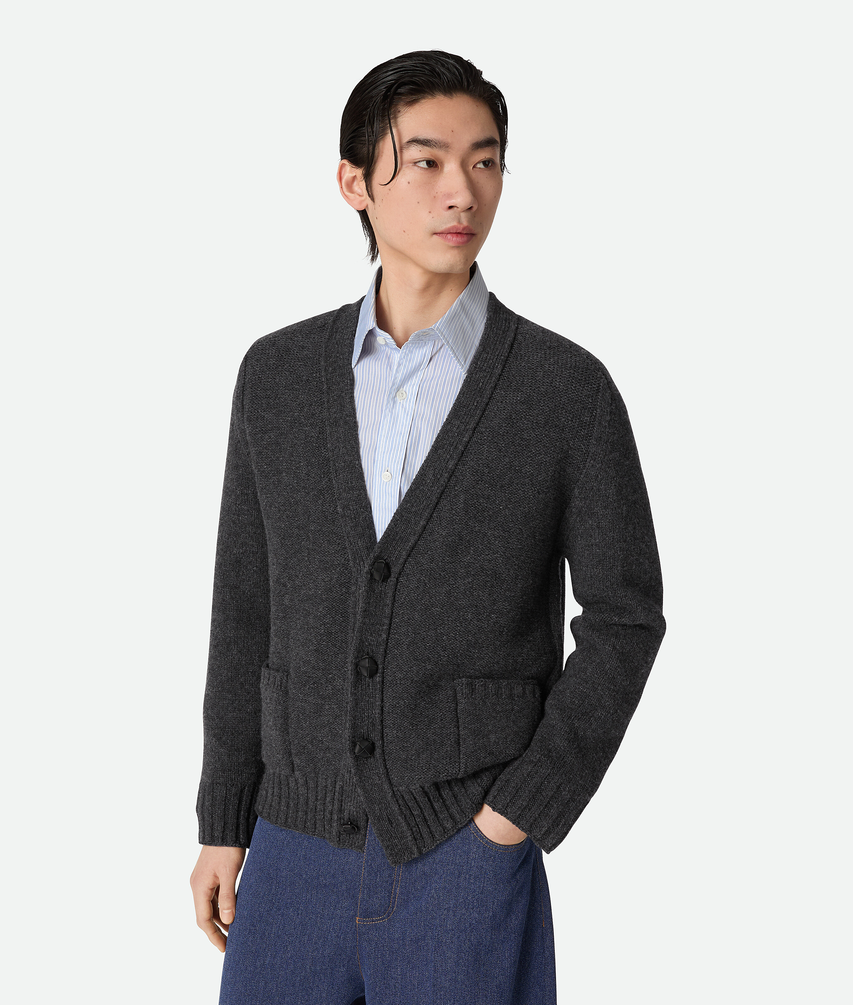 Bottega Veneta Wool Cardigan - Anthracite - Man - L - Wool