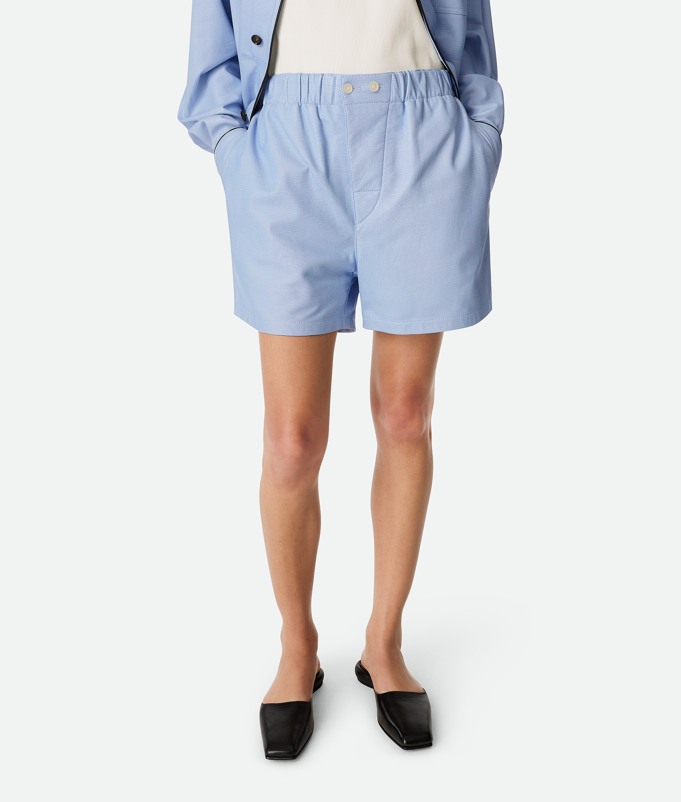 Bottega Veneta Bedruckte Boxershorts Aus Leder In Light Blue