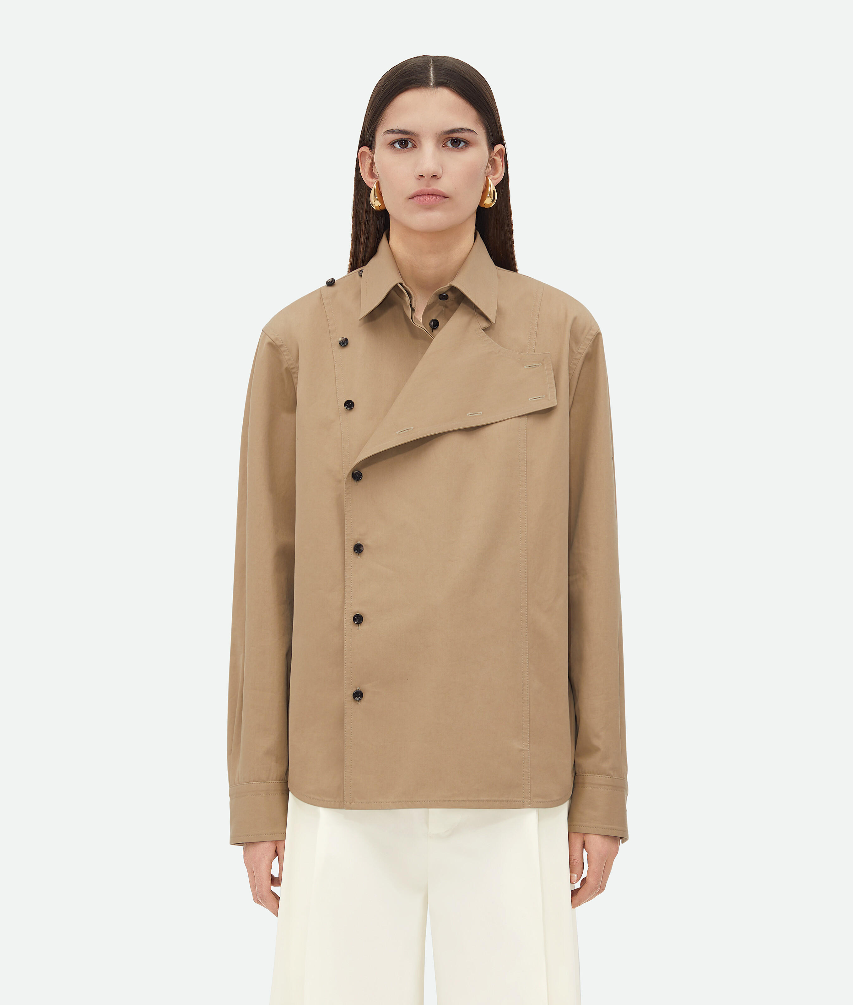 Shop Bottega Veneta Light Cotton Twill Shirt In Desert Taupe