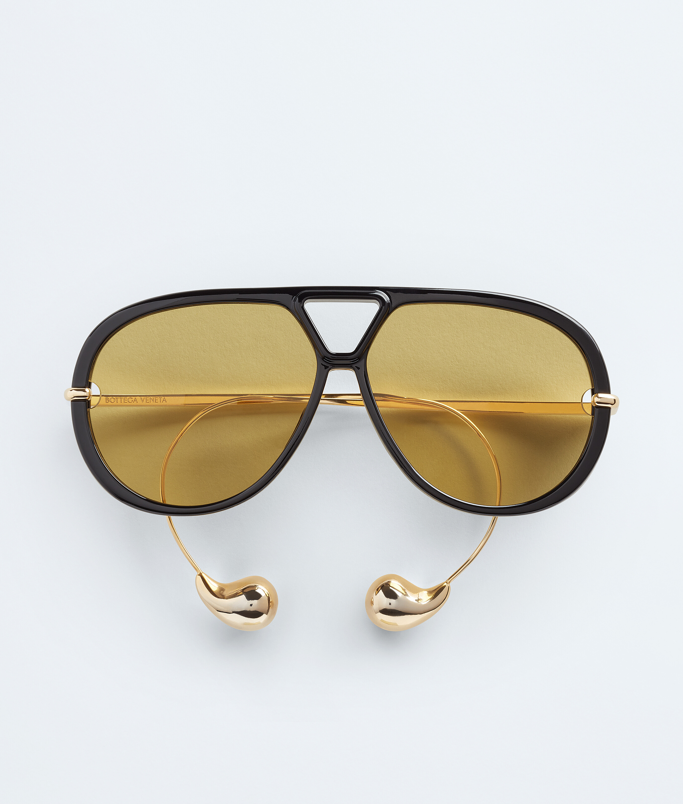 Bottega Veneta 'aviator' Black And Yellow Sunglasses With Metal Temples With Drop Detail In Recycled In Yellow
