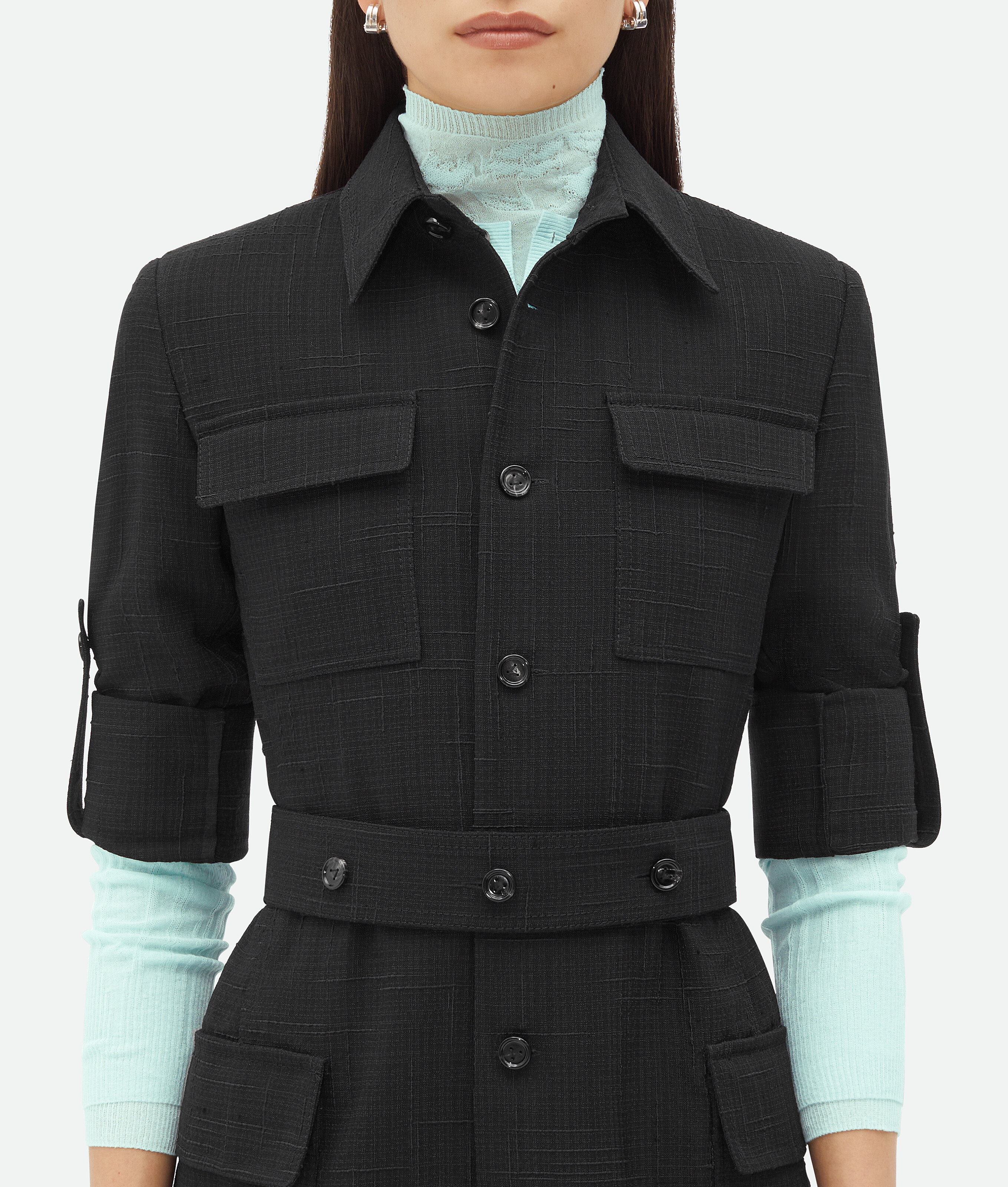 Bottega Veneta Textured Criss-cross Belted Dress In Black