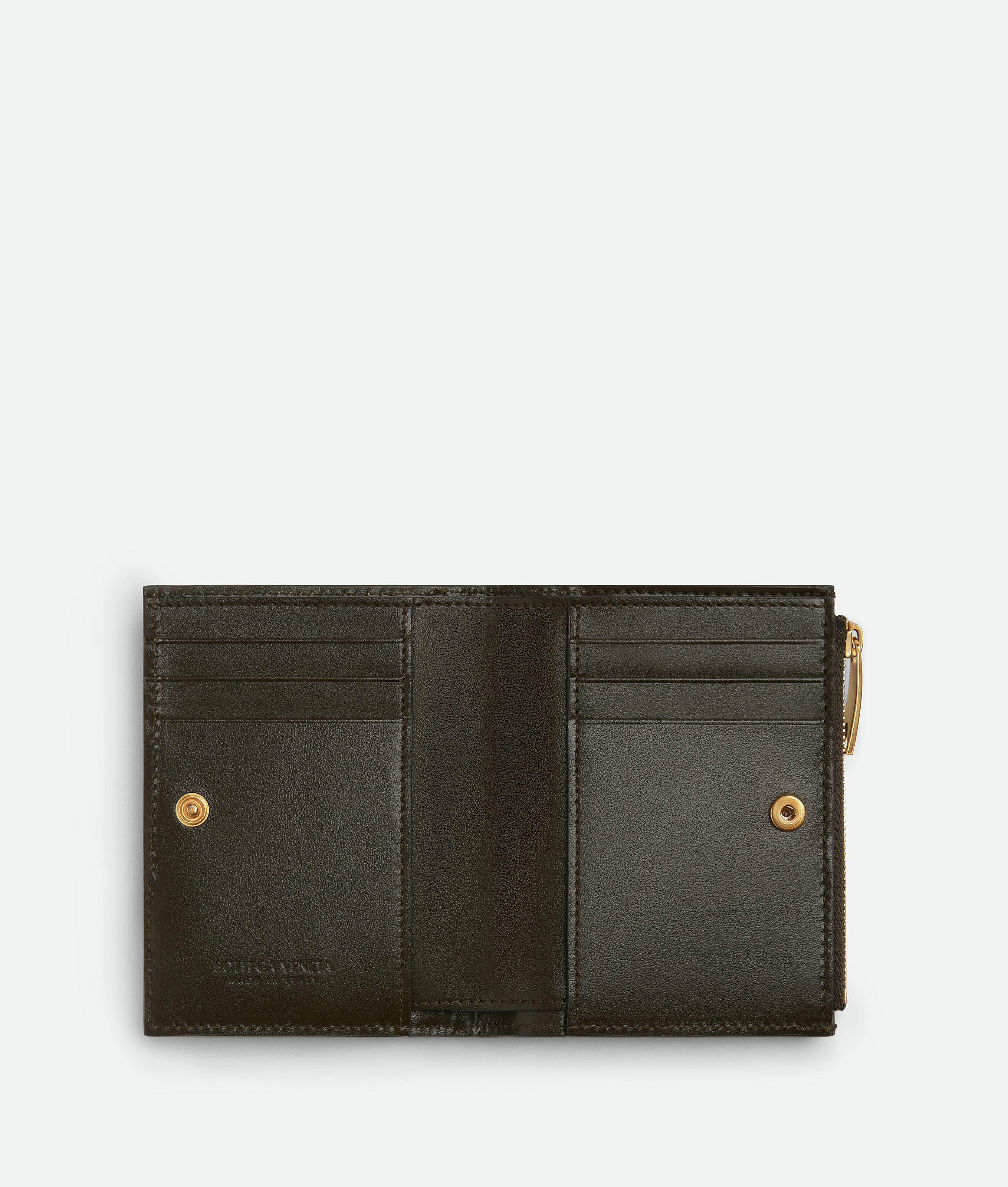 Bottega Veneta Intrecciato Diagonal Small Bi-fold Wallet In Kaki/light Butterscotch
