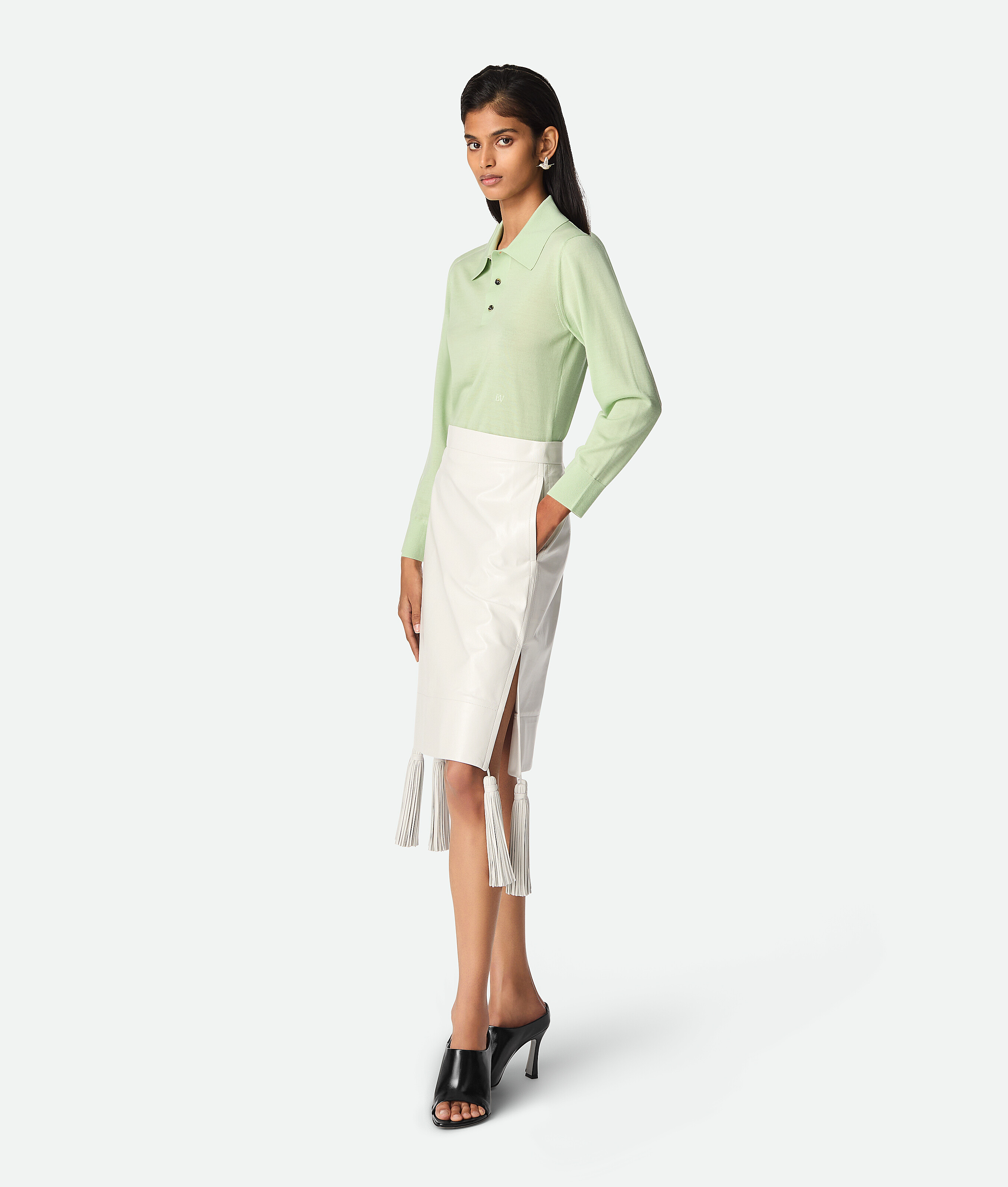 Bottega Veneta Jupe En Cuir Brillant In Chalk
