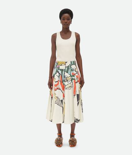 Printed Viscose Plisse Midi Skirt