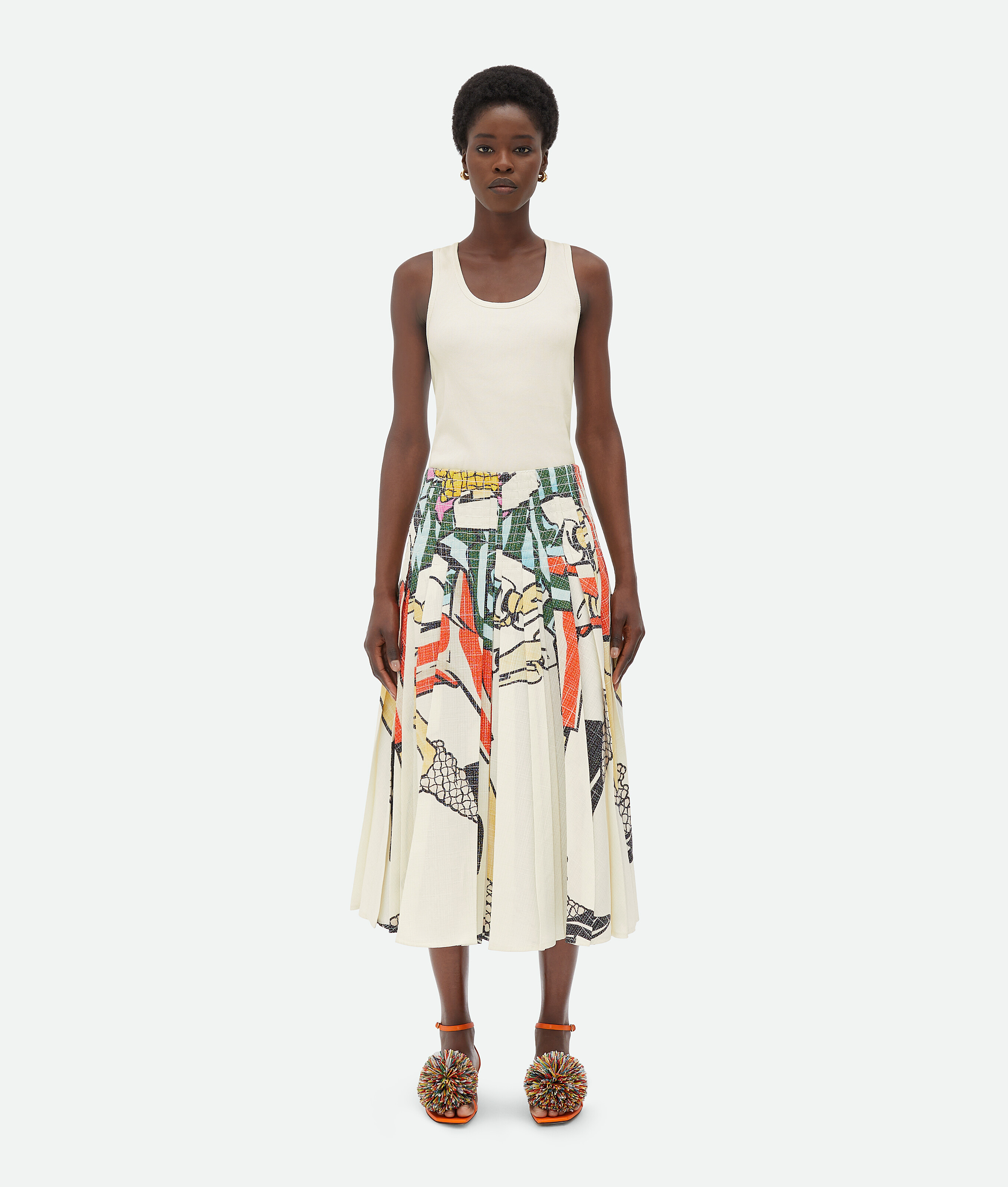 Bottega Veneta Printed Viscose Plisse Midi Skirt In Multicolor