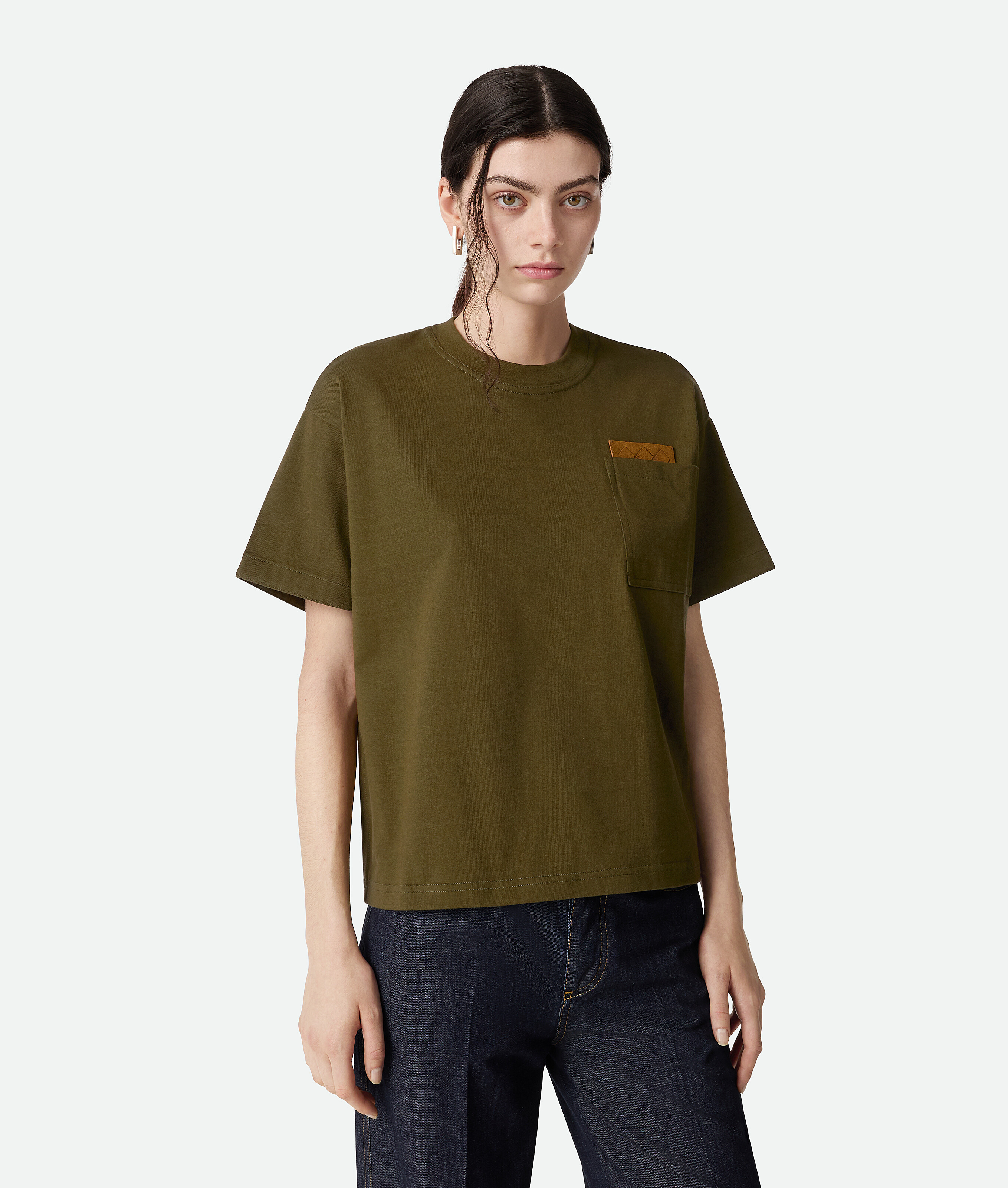 Bottega Veneta T-shirt In Jersey Di Cotone - Verde - Donna - L - Cotone