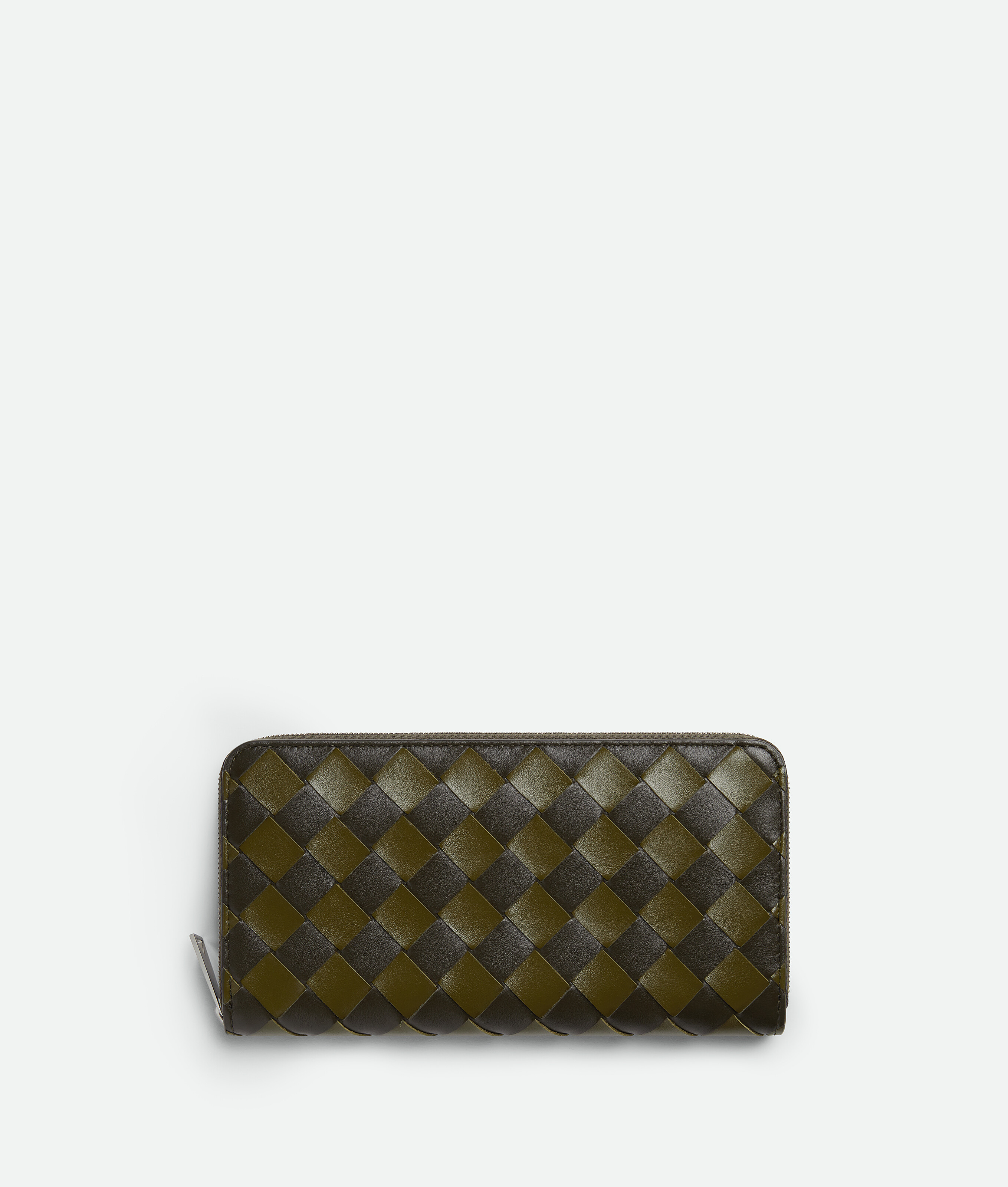 Shop Bottega Veneta Intrecciato Zip Around Wallet In Kaki/olive Oil