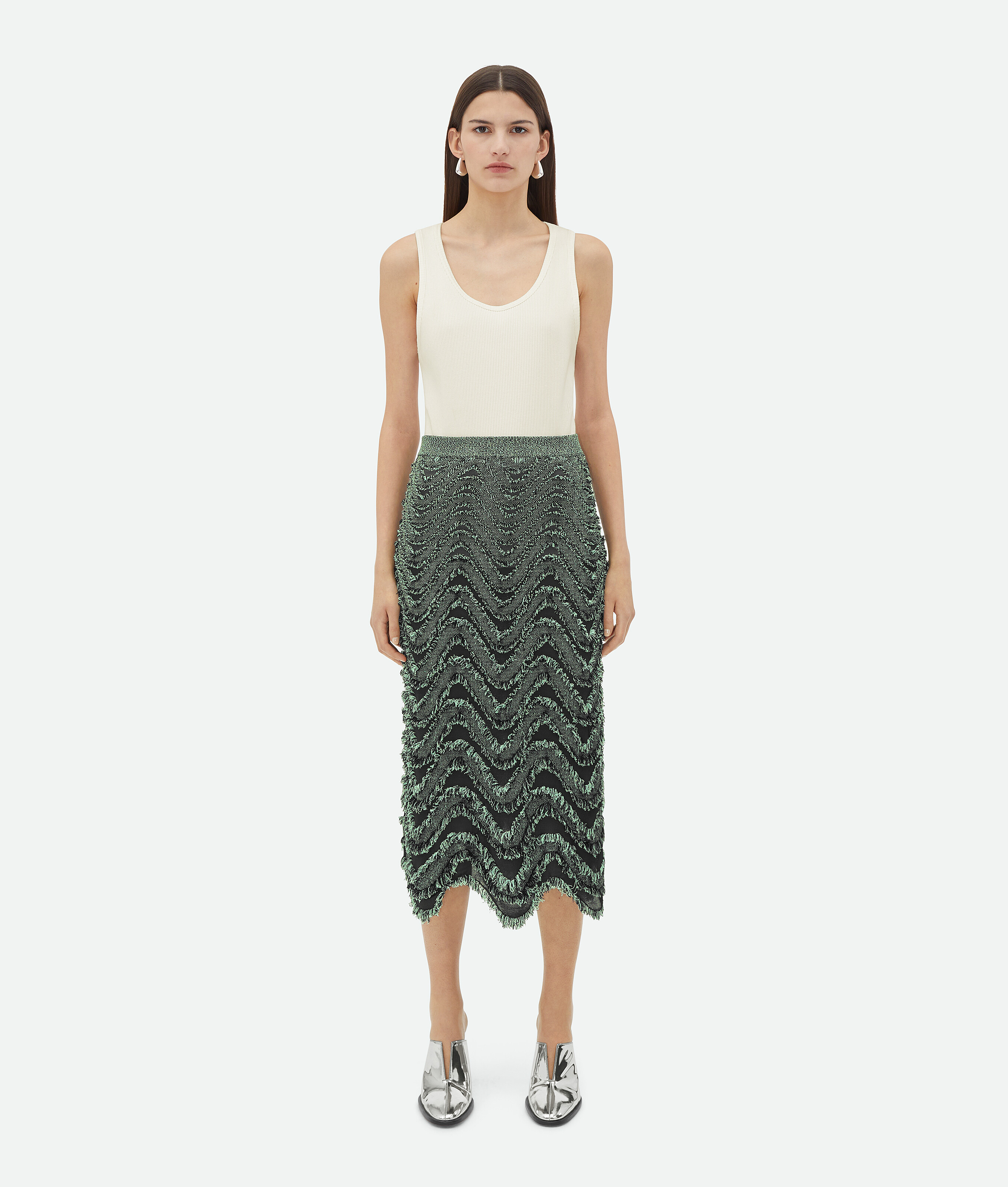 Bottega Veneta Bottega  Veneta Textured Viscose Skirt With Weaved Fringes In Green
