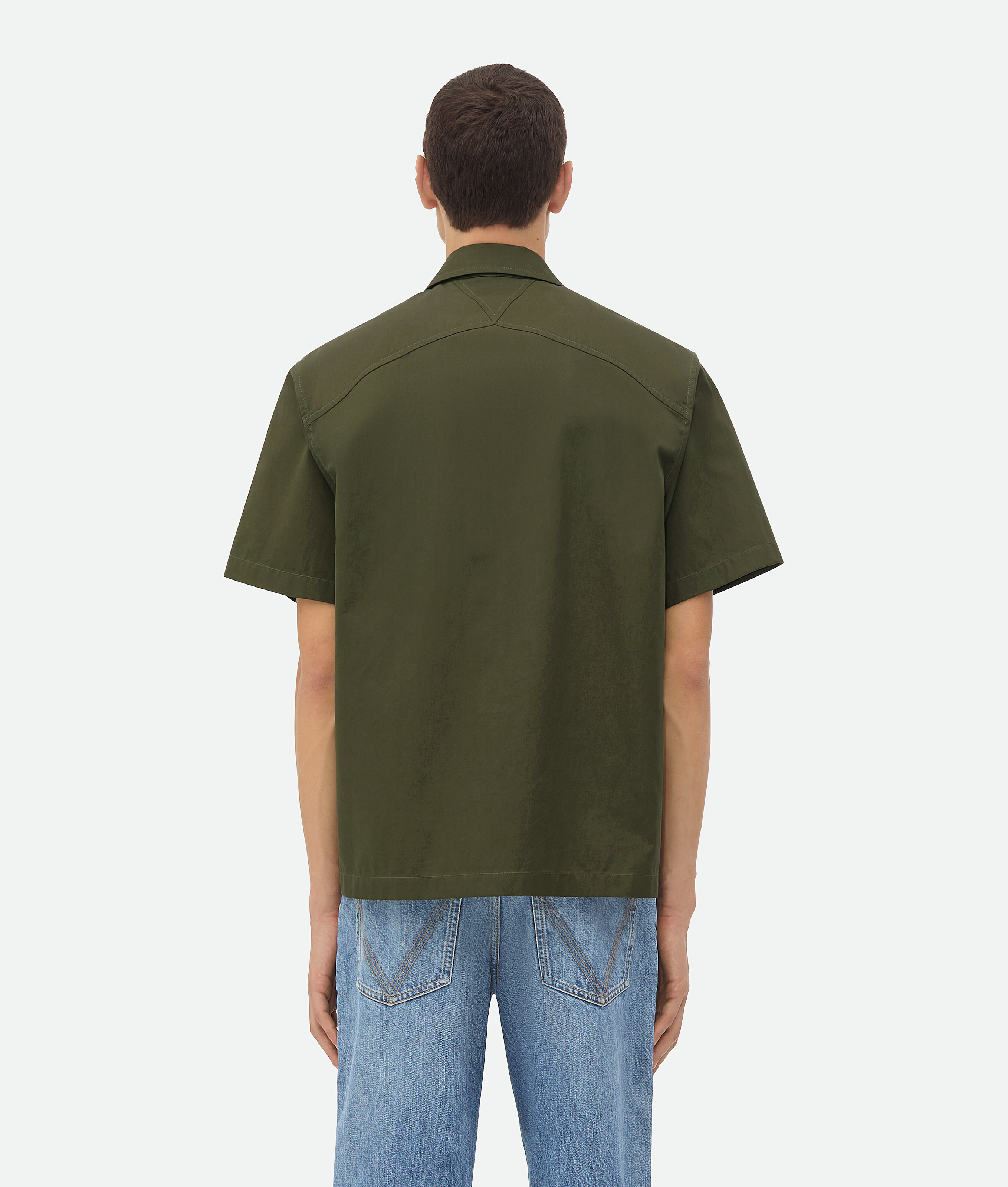 Bottega Veneta Light Cotton Twill Short Sleeved Shirt In Khaki