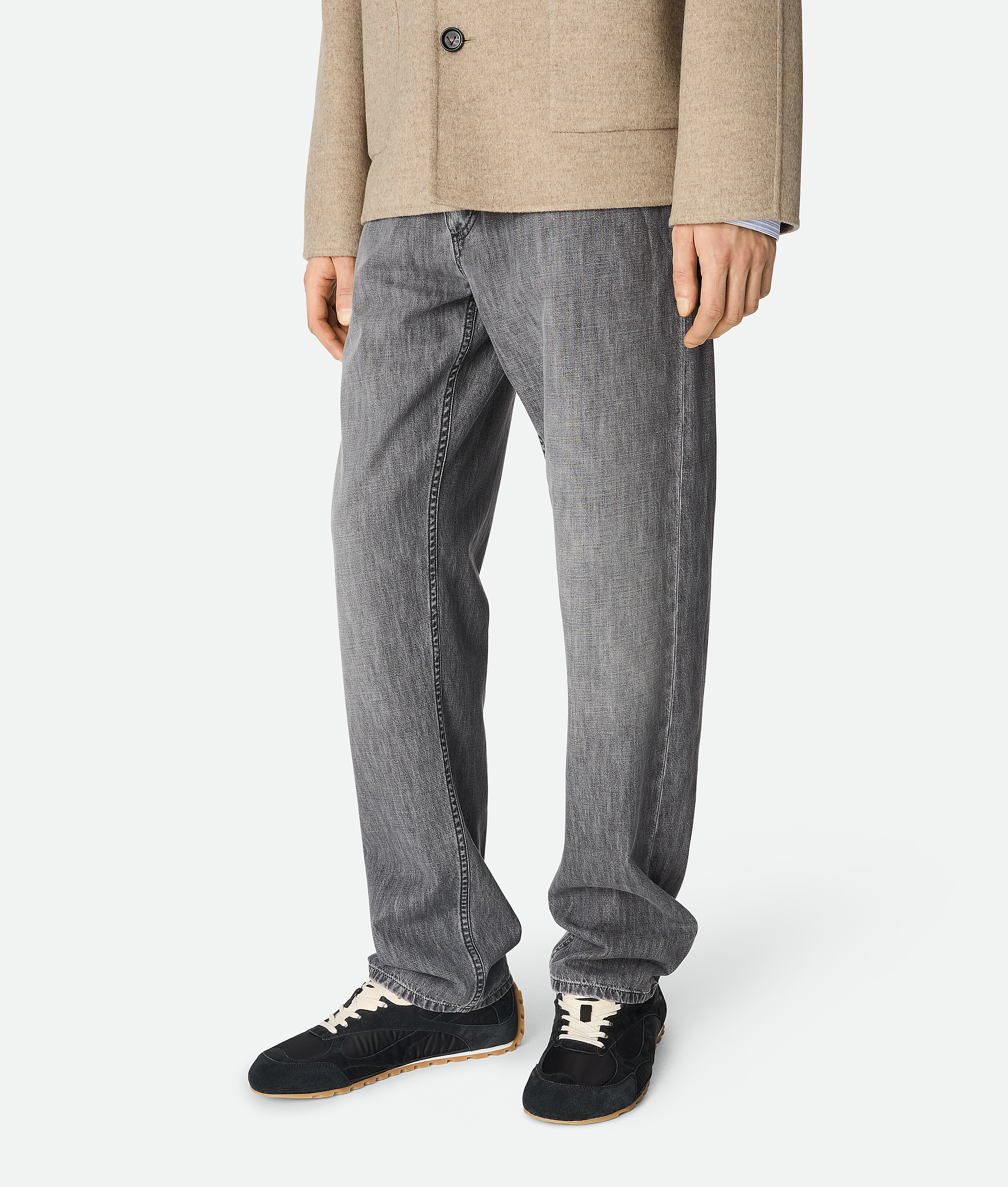 Bottega Veneta Men 'orbit' Black Low Top Sneakers With Logo Patch On The Tongue In Suede And Tech Fa In Blue