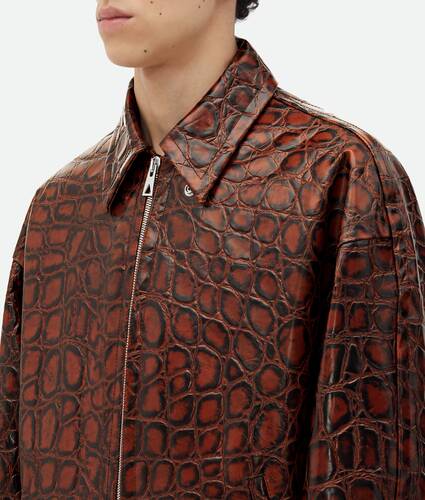 Crocodile-Effect Leather Jacket