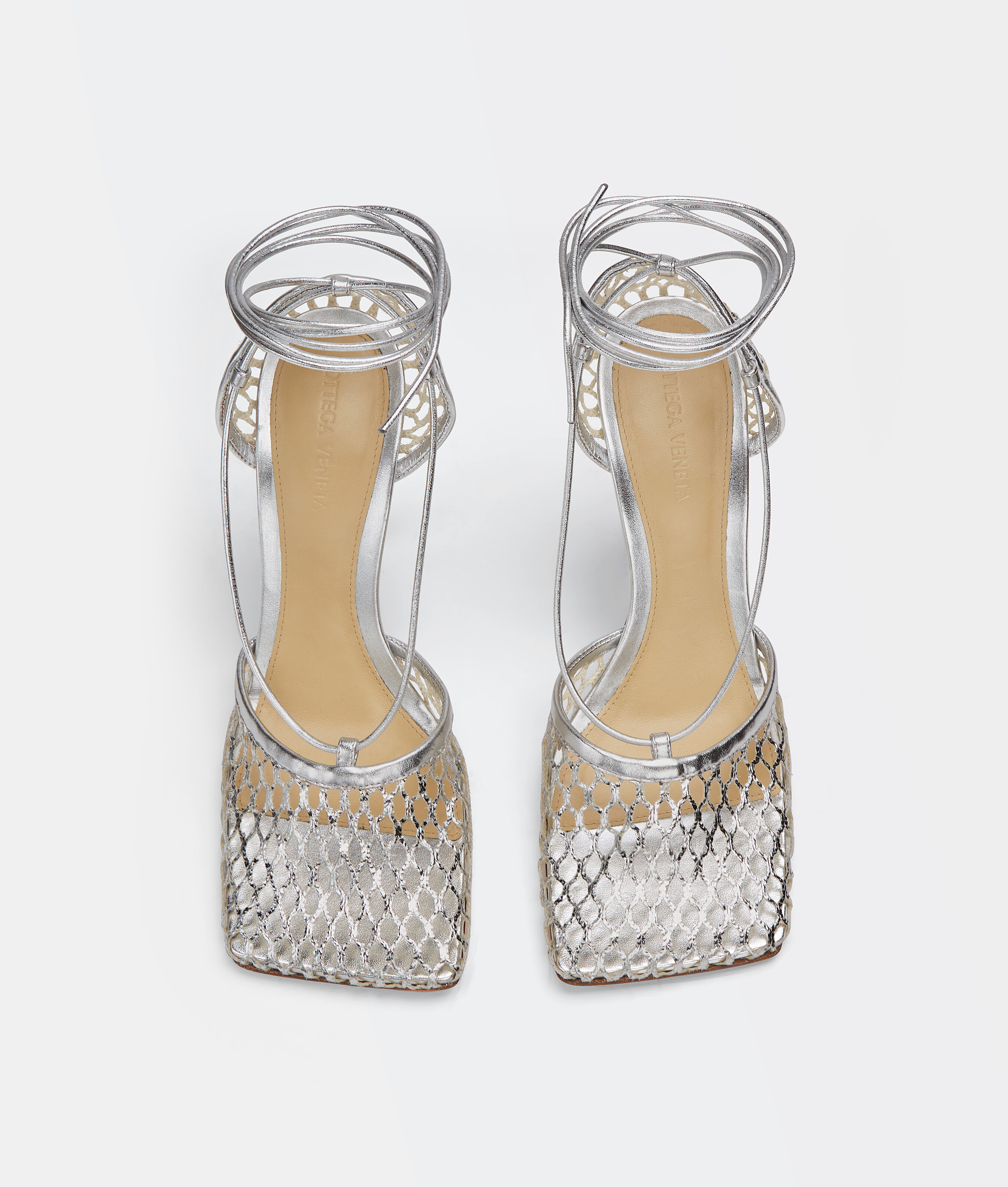 Bottega Veneta Stretched Lace-up Sandals In Silver