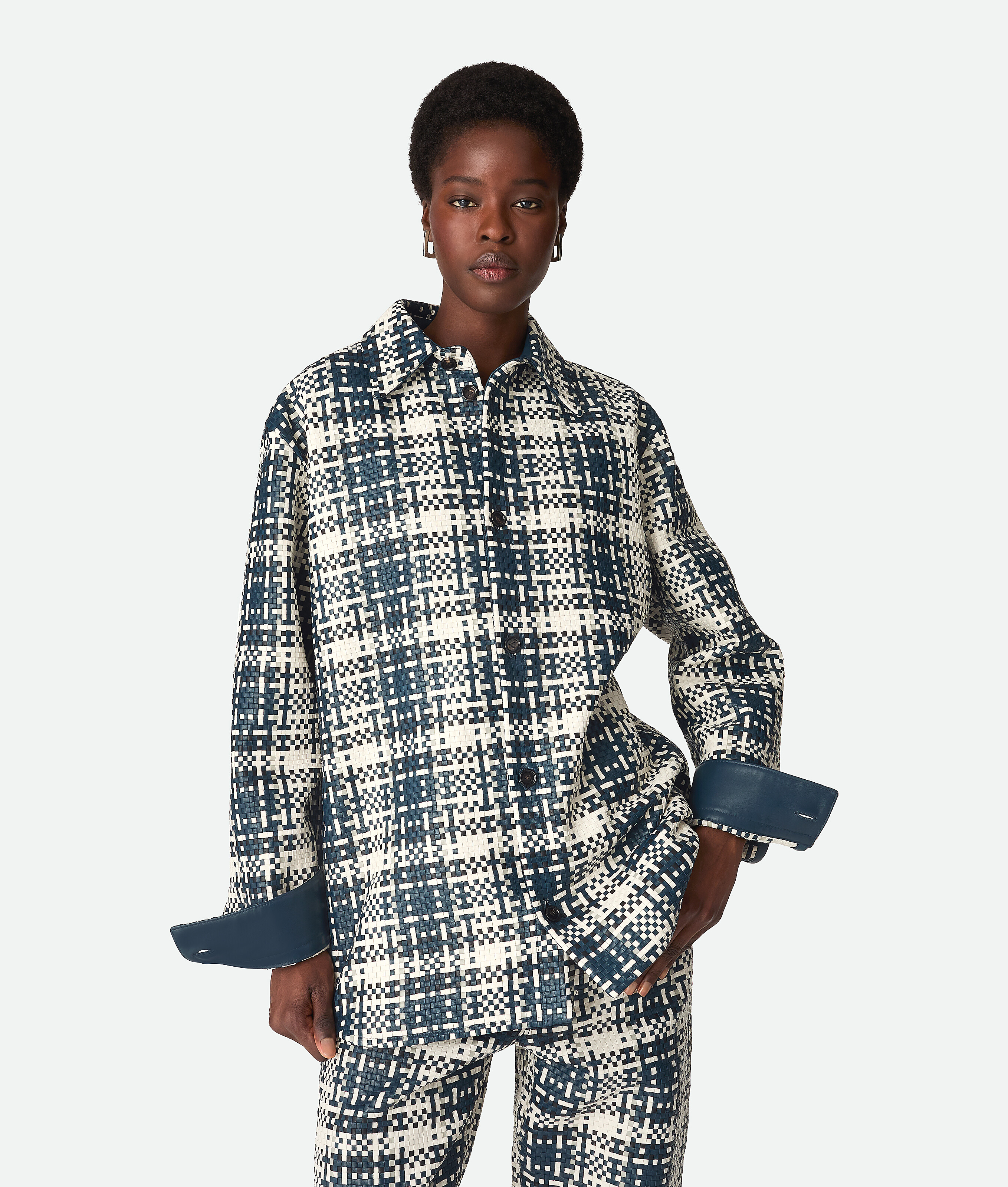 Bottega Veneta Mini Intreccio Leather Shirt - Multicolor - Woman - 36 - Lambskin