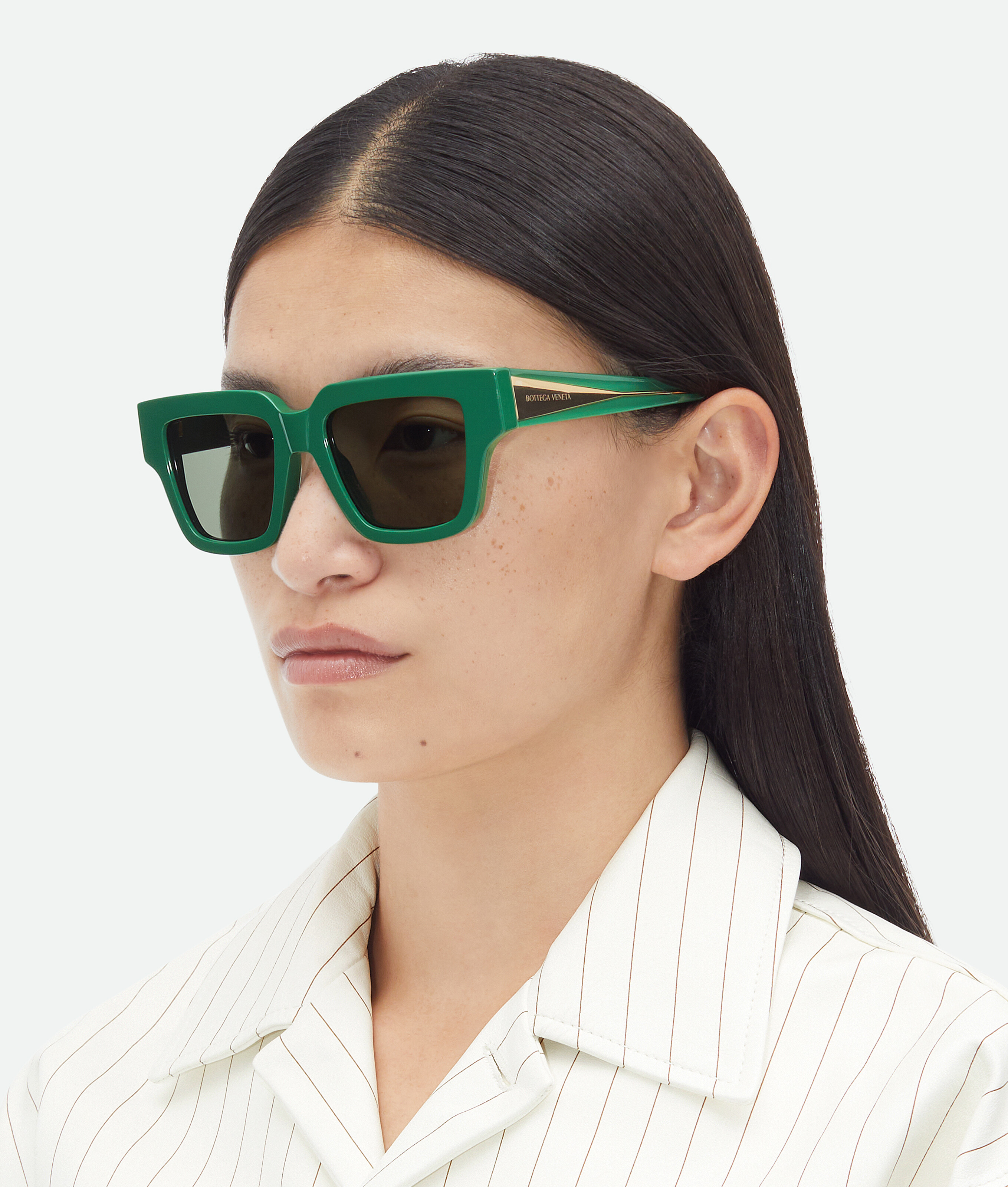 Shop Bottega Veneta Tri-fold Square Sunglasses In Green