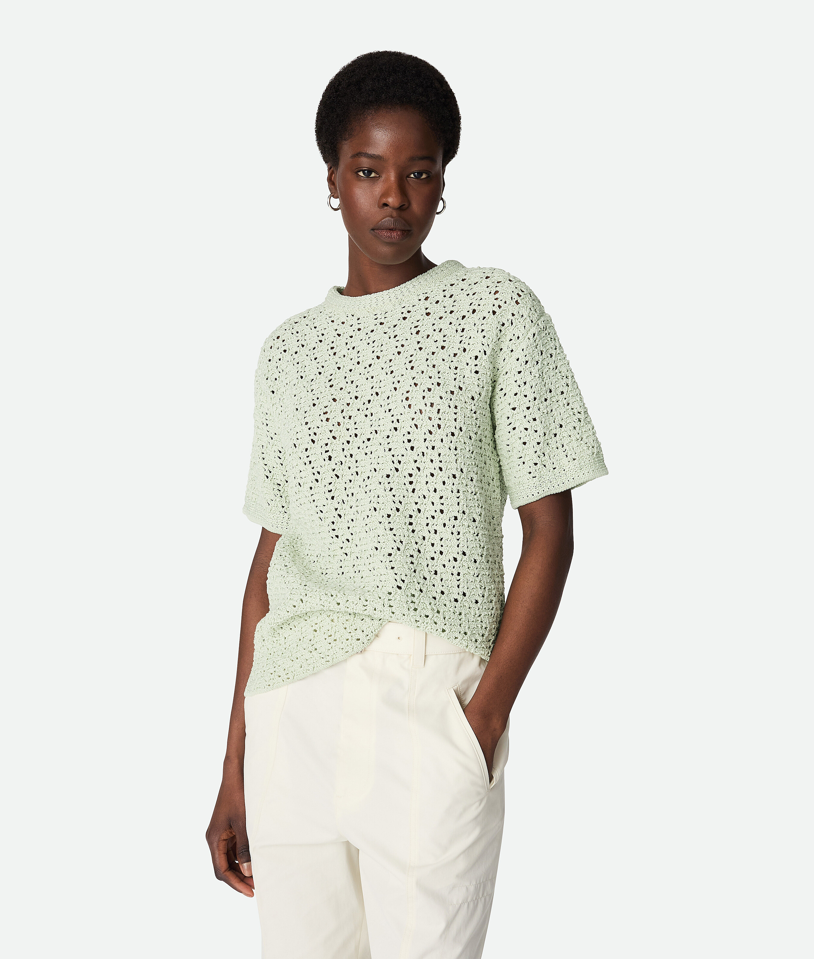 Bottega Veneta T-shirt En Maille Crochetée De Coton - Glacier - Femme - M - Coton