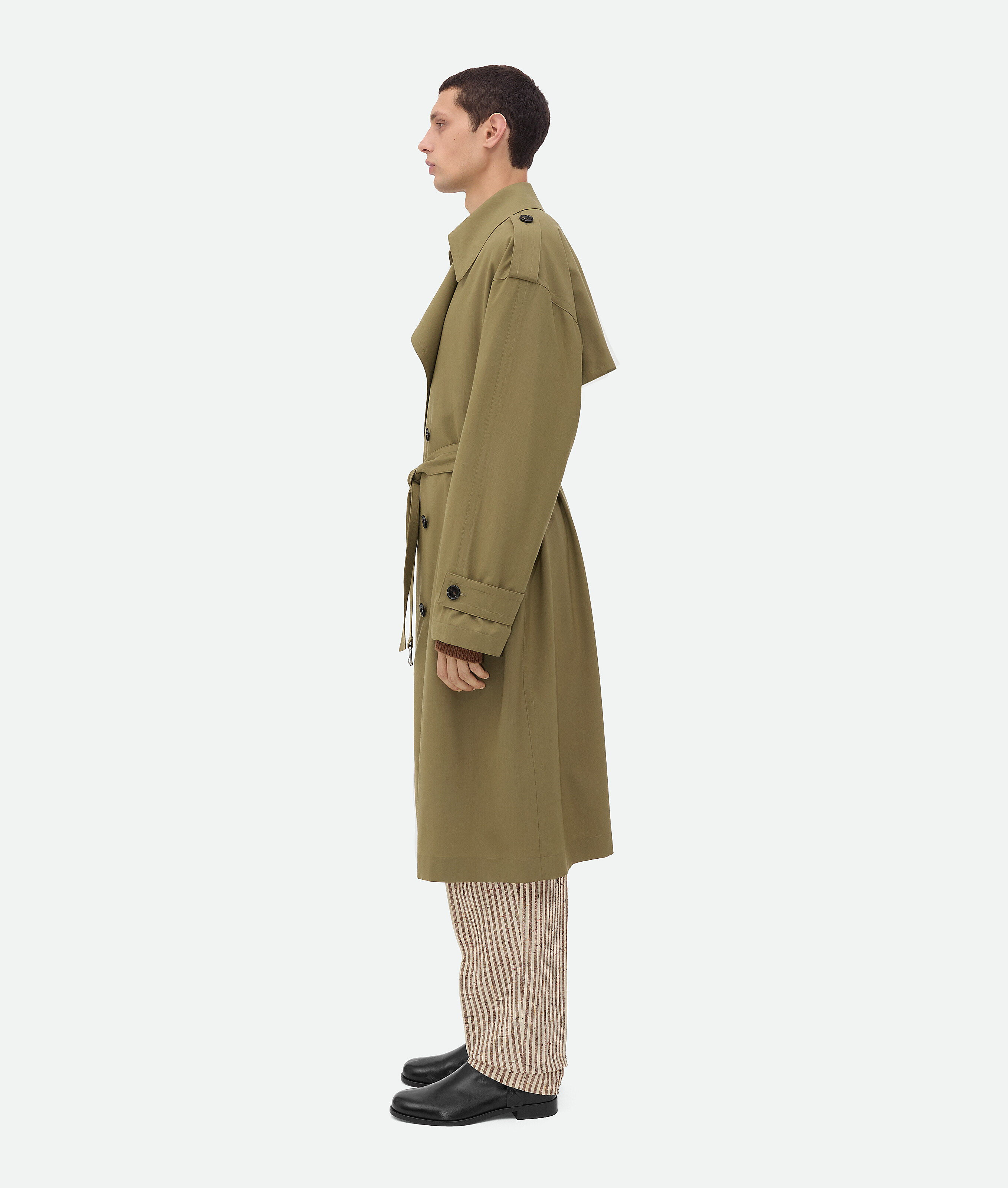 Bottega Veneta Mens Double-breasted Wool Trench Coat Algae In Algae