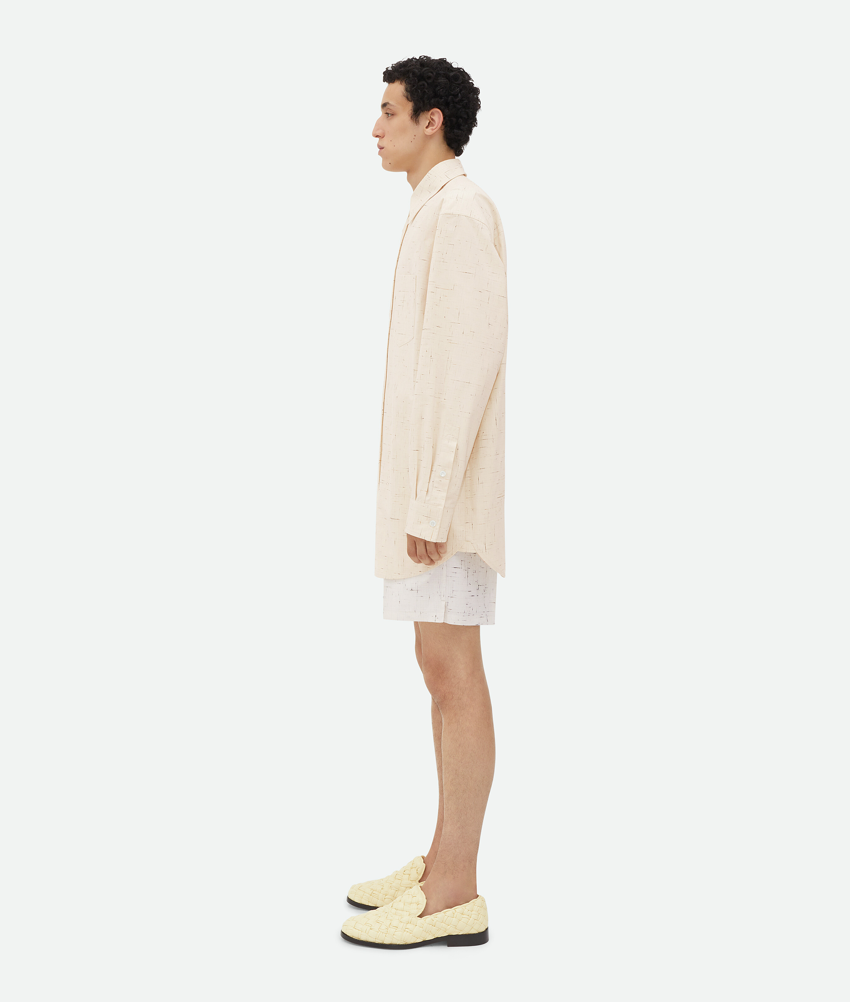 Bottega Veneta Textured Criss-cross Cotton Shirt In Beige