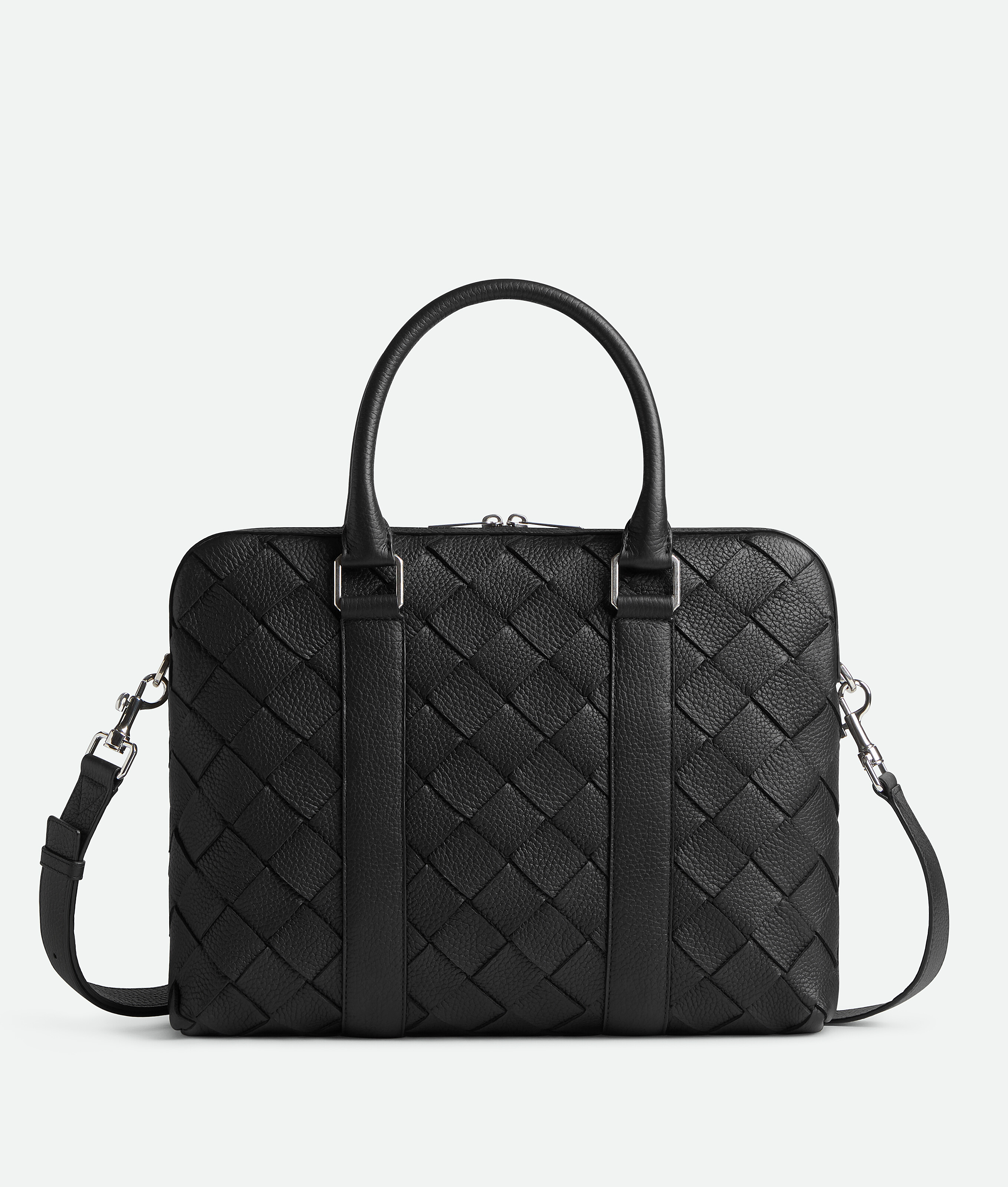 Bottega Veneta Slim Intrecciato Leather Briefcase In Black