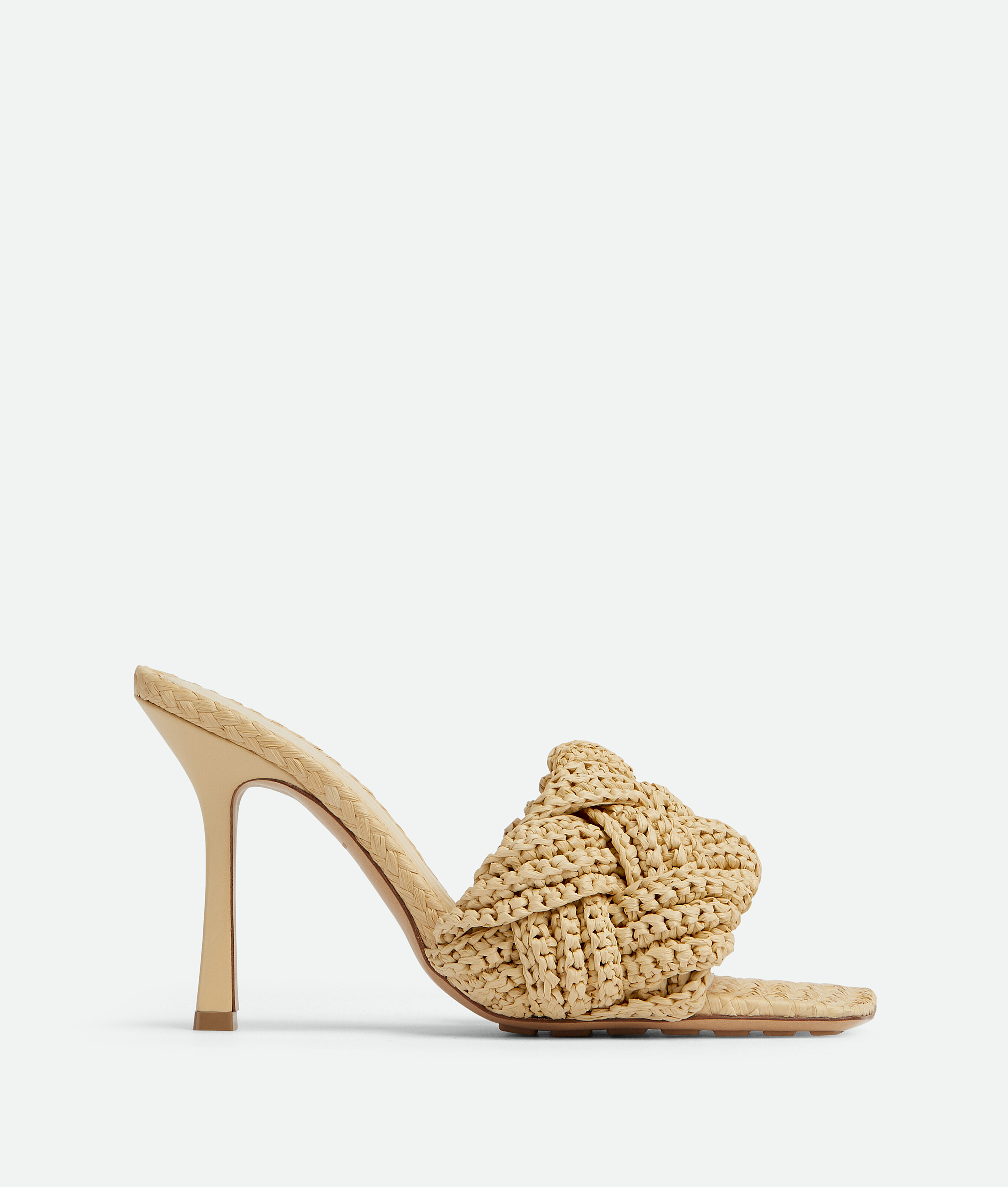 Bottega Veneta Lido 90 Raffia Intrecciato Mule In Beige O Tan
