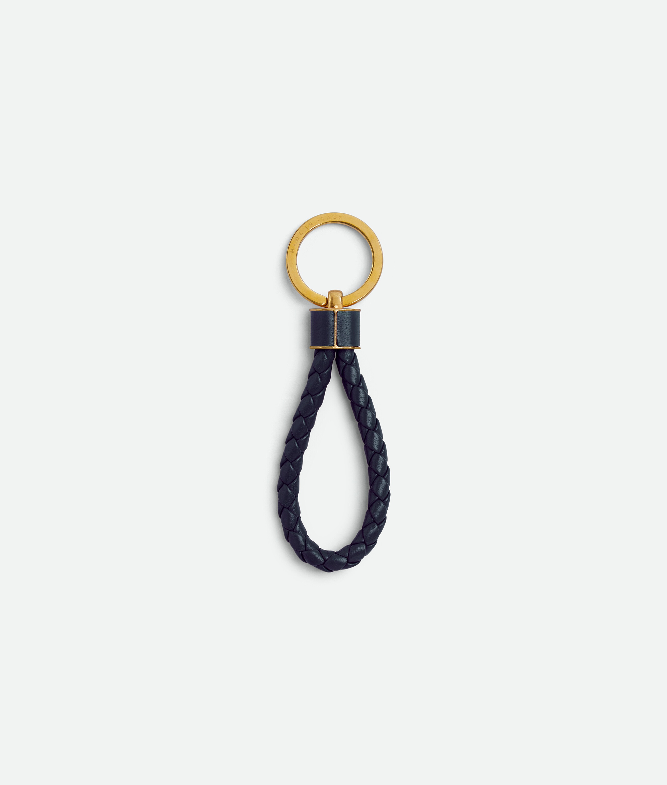 Bottega Veneta Intrecciato Leather And Gold-tone Keyring In Space