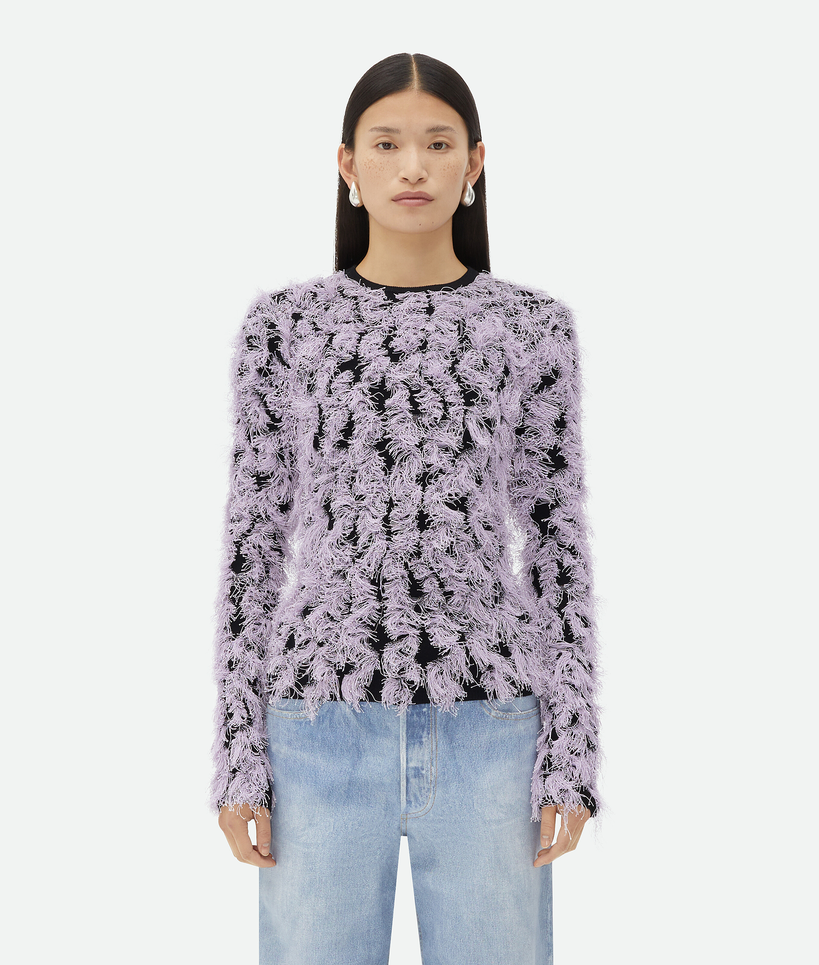 Bottega Veneta Wool Fringed Sweater In Purple