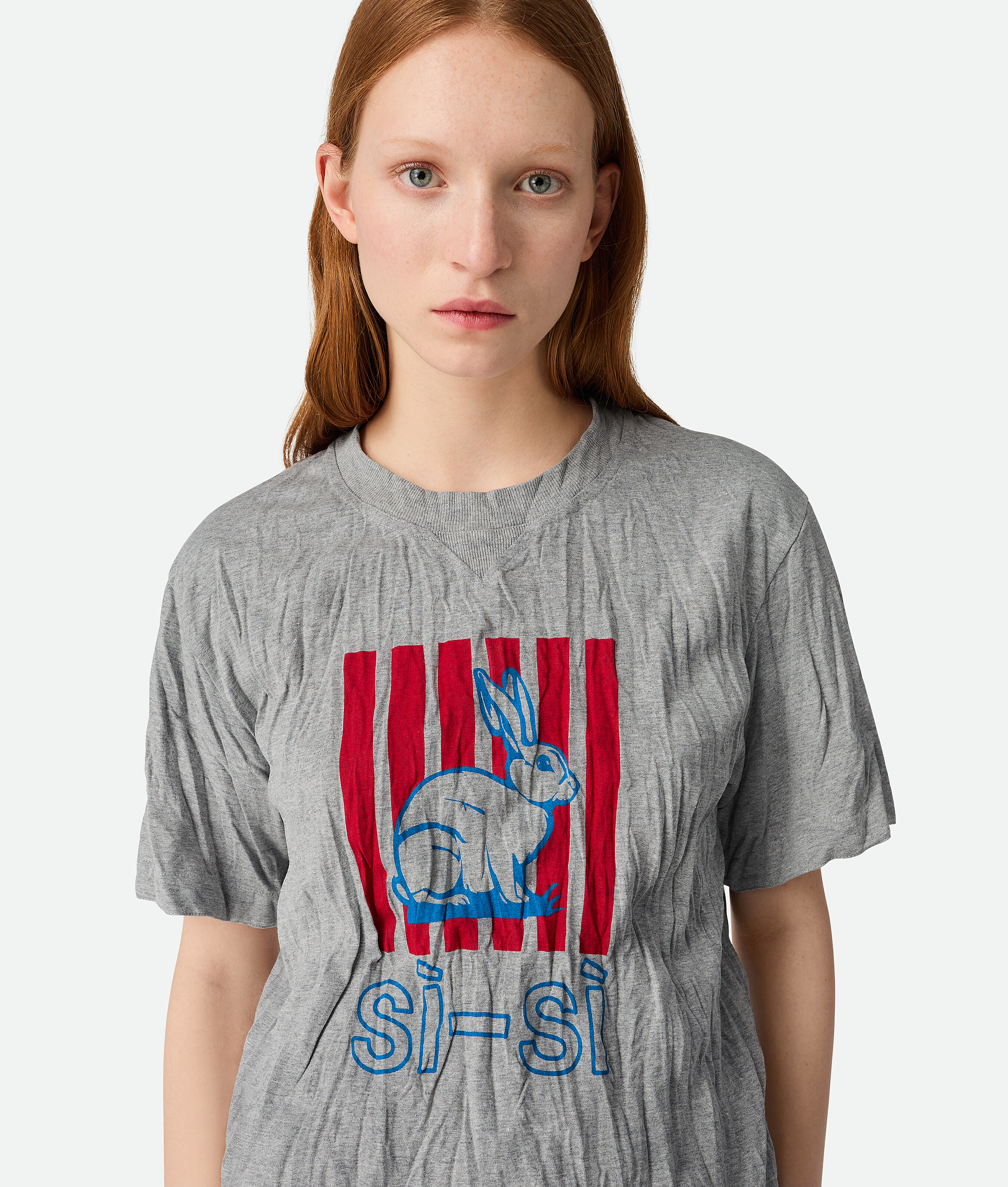 Bottega Veneta Bedrucktes T-shirt Mit Crushed-effekt Aus Baumwolljersey In Light Grey Melange