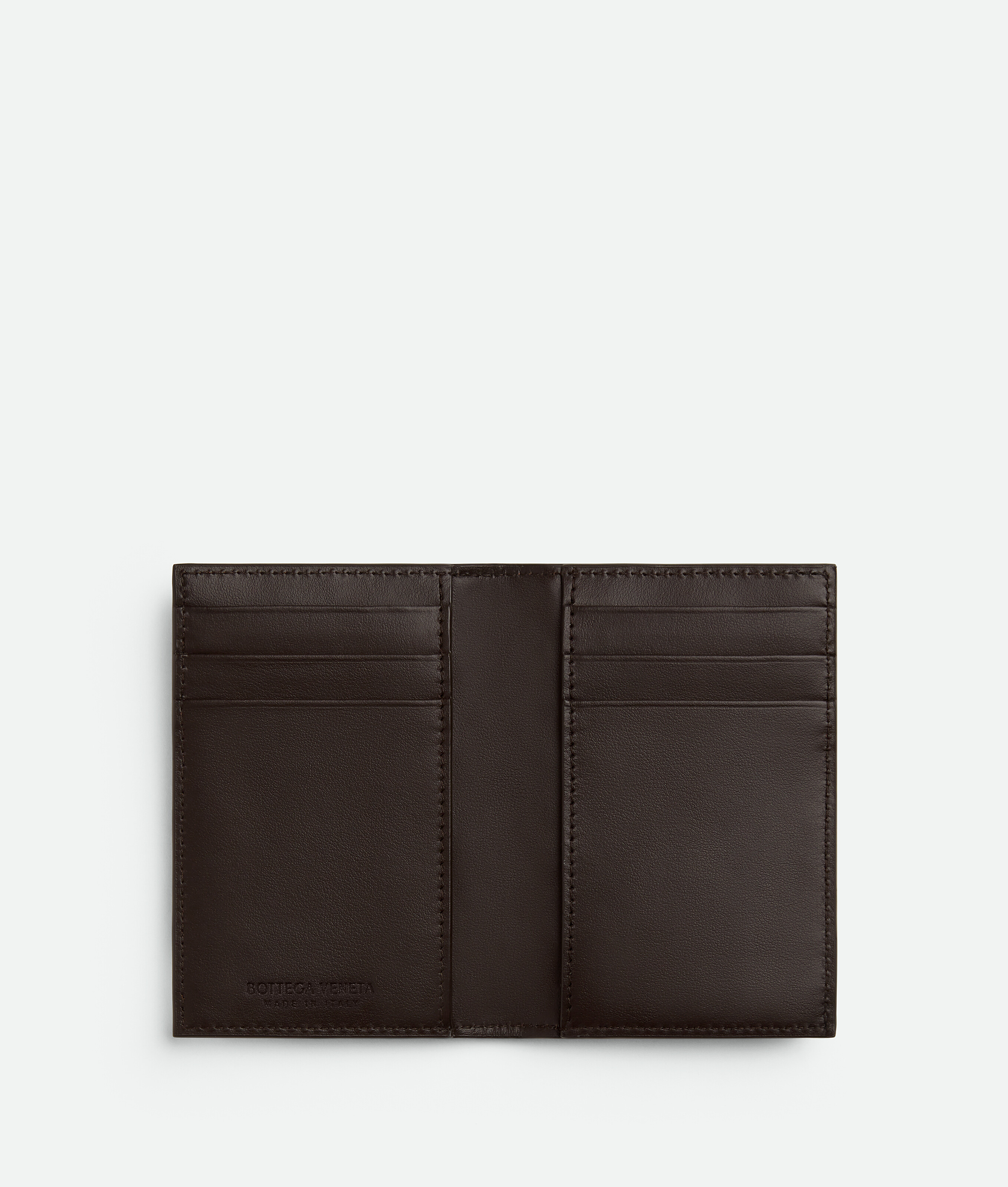 Bottega Veneta Leather Intrecciato Flap Card Case In Brown