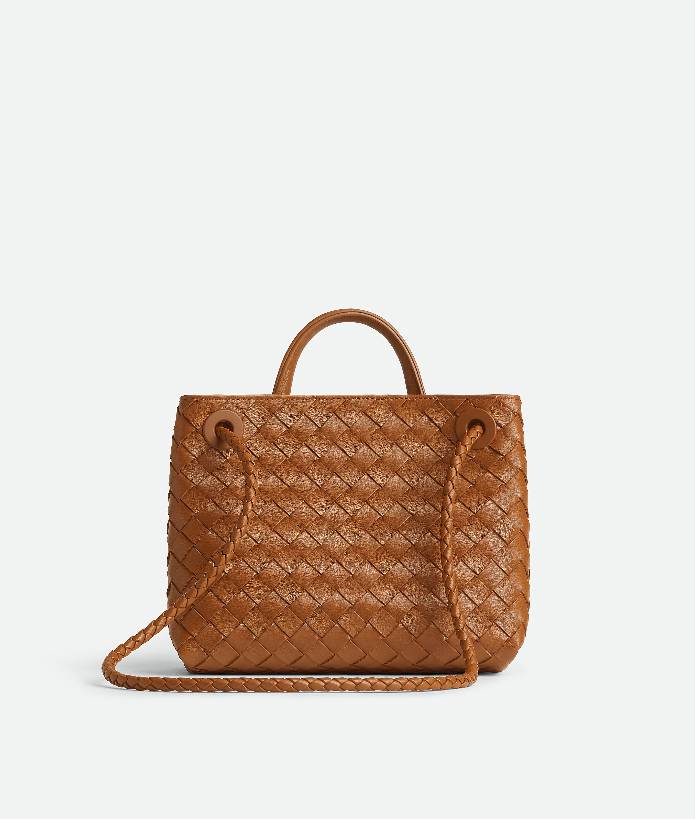 Bottega Veneta Andiamo Intrecciato Woven Leather Small Shoulder Bag In Brown