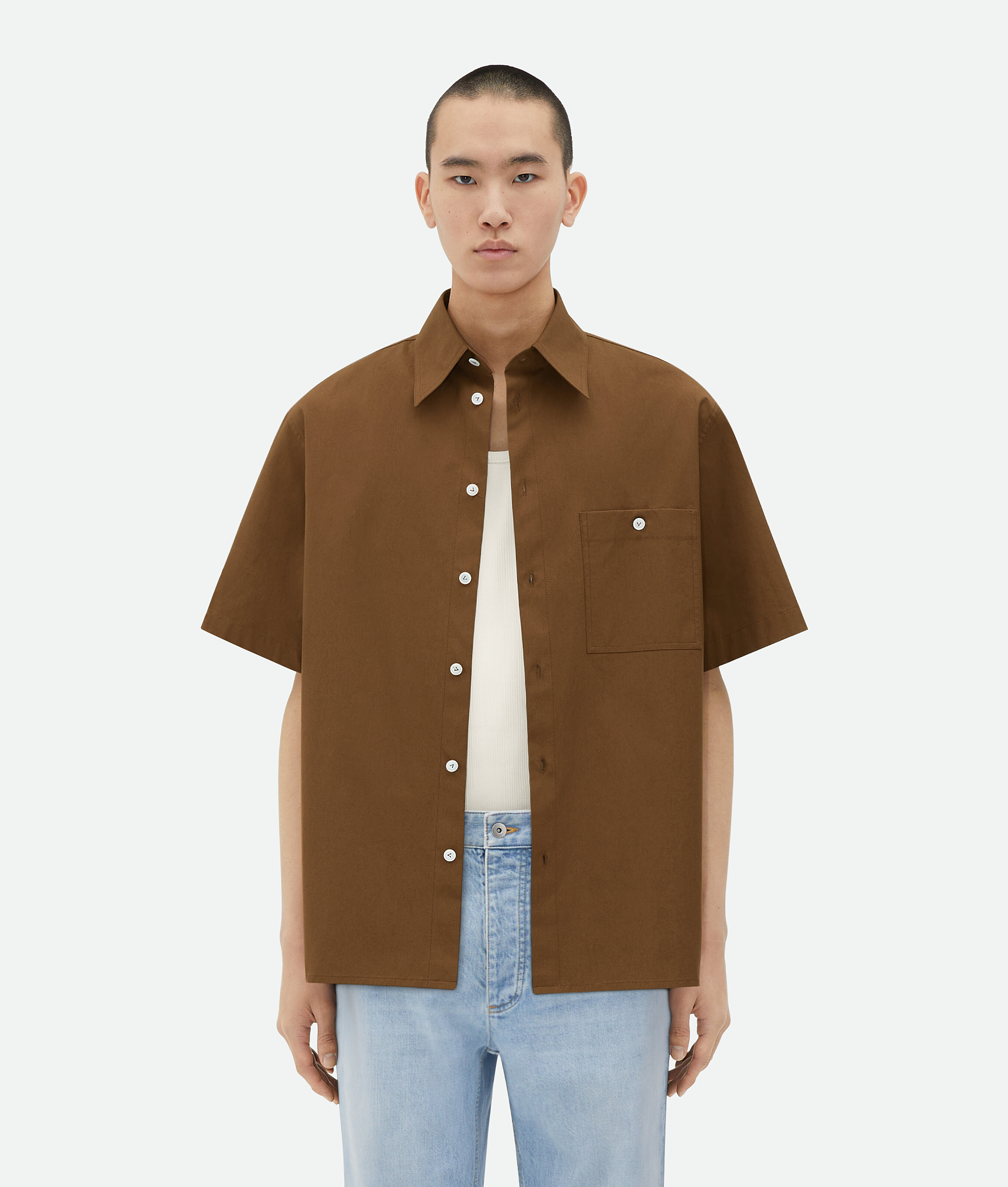 Bottega Veneta Short-sleeved Cotton Shirt In Brown