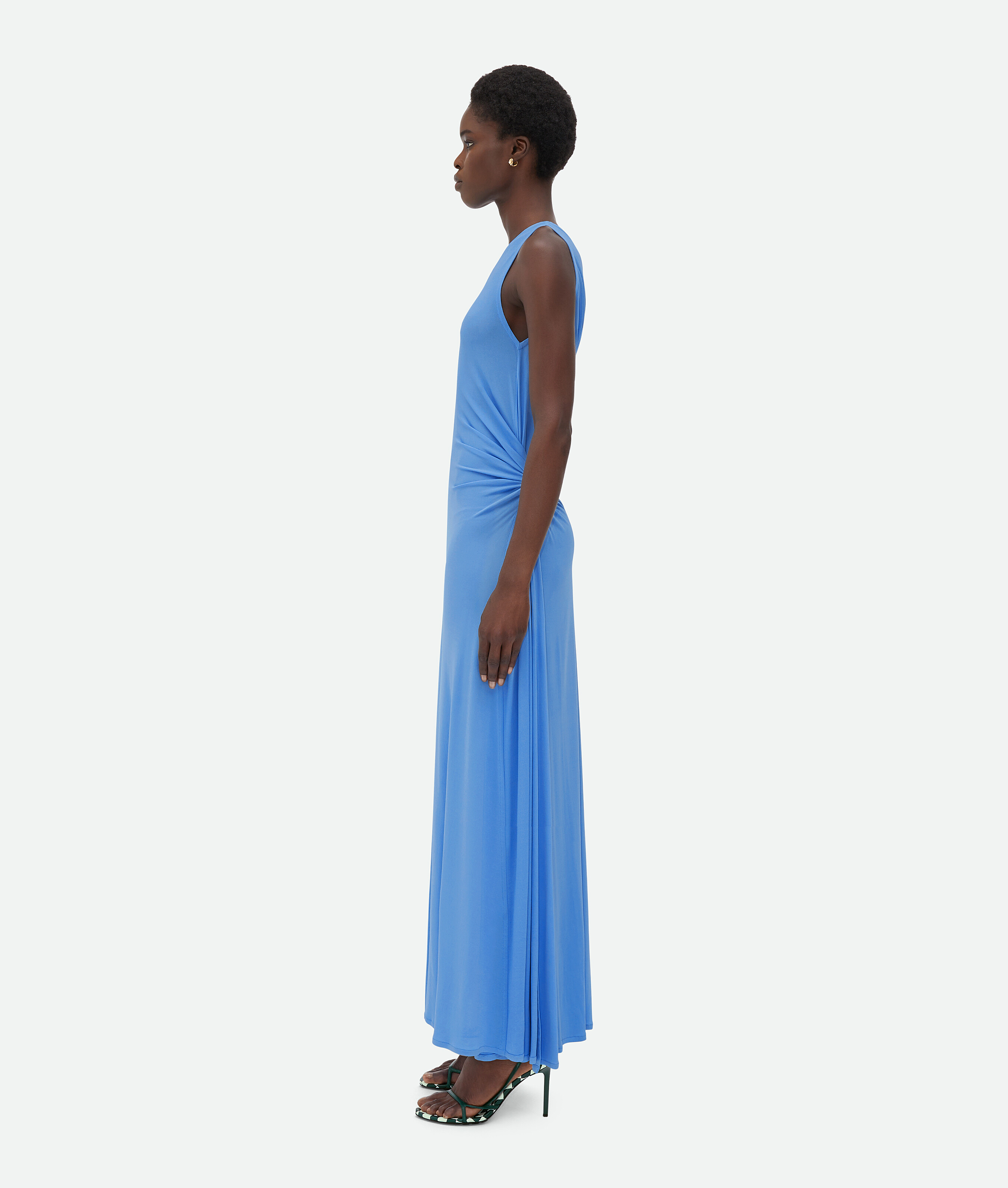 Shop Bottega Veneta Viscose Jersey Long Dress With Knot Ring In Blue