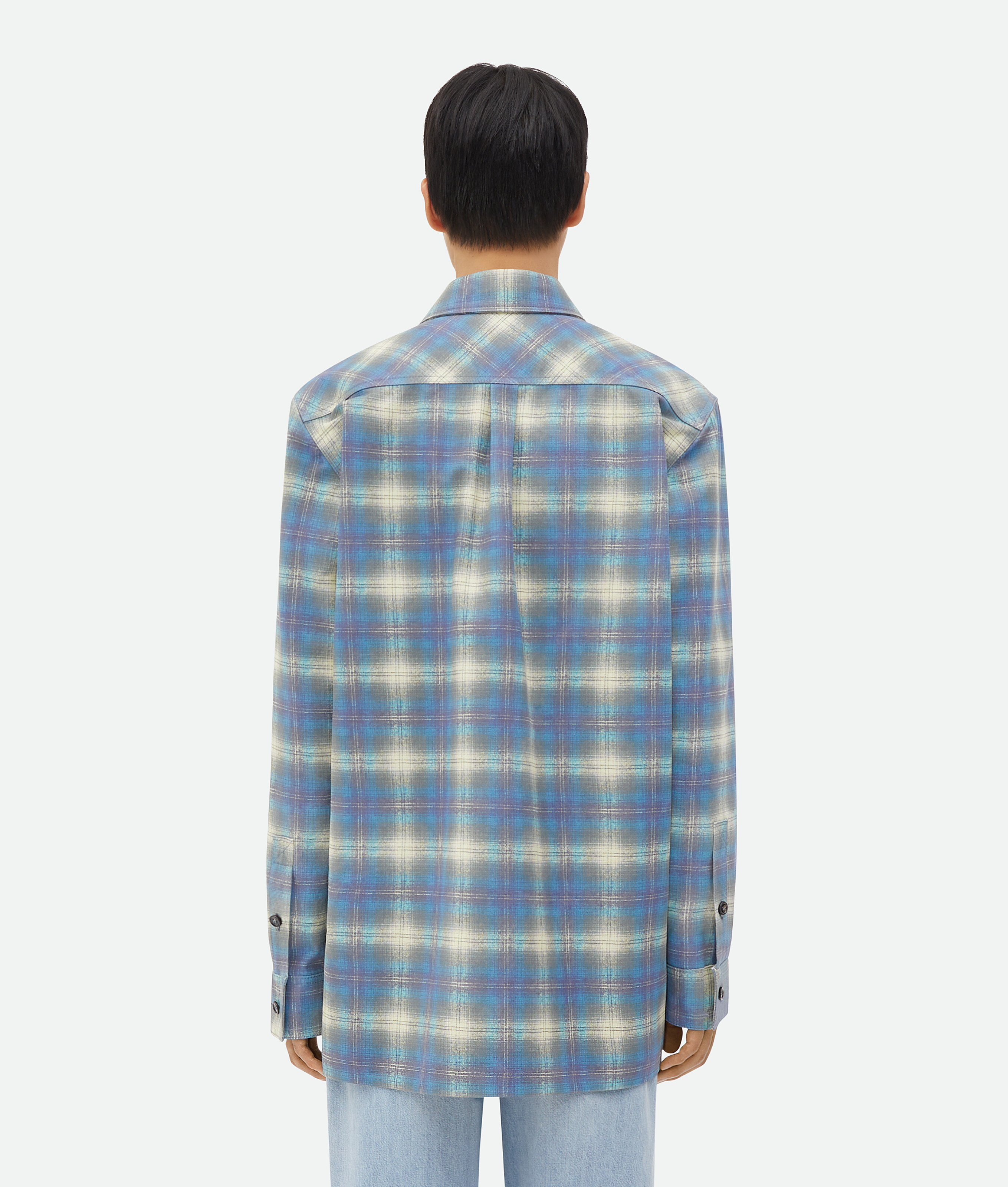 Shop Bottega Veneta Relaxed Fit Flannel-printed Leather Shirt In Blue