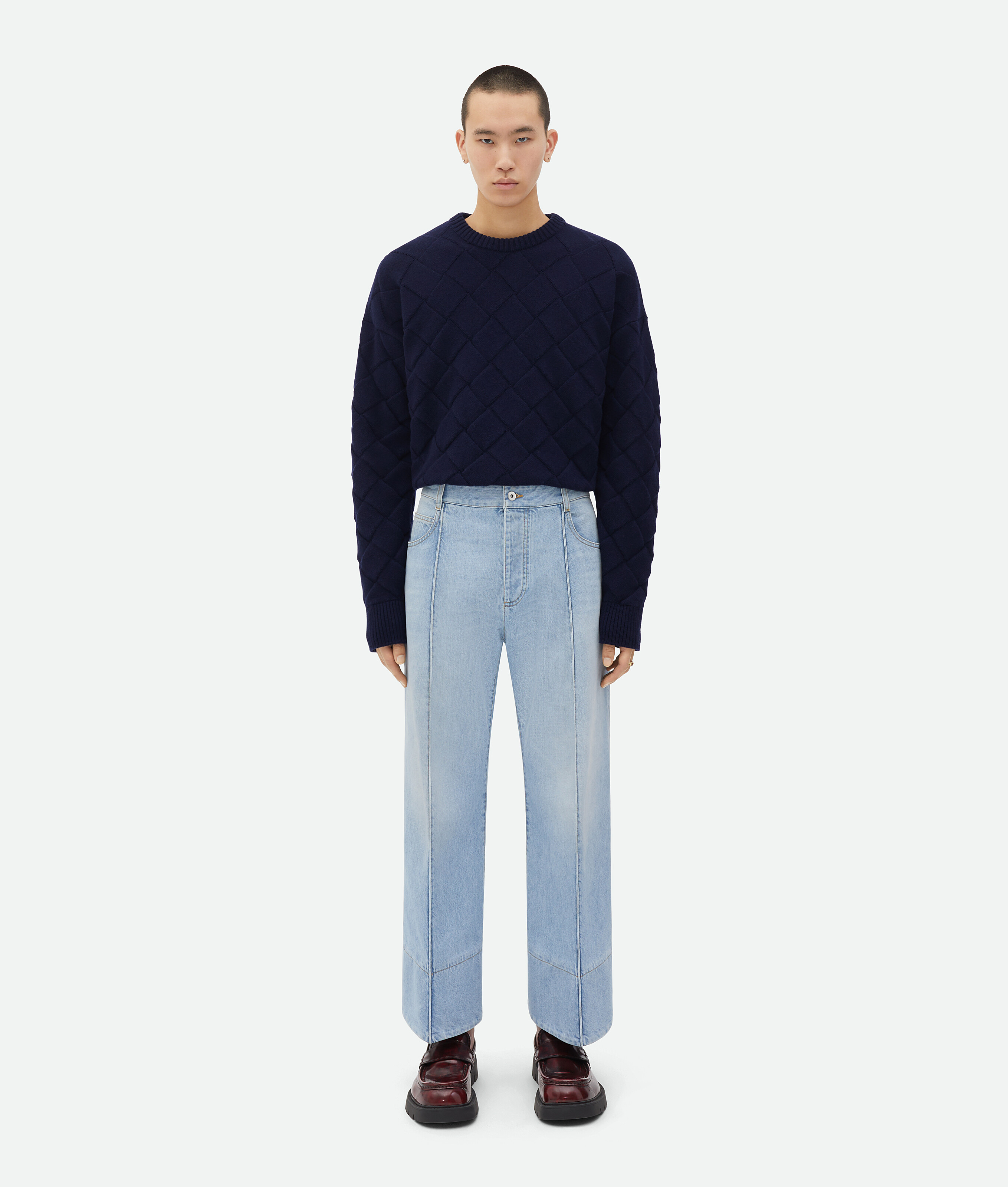 Bottega Veneta Curved Shape Light Bleached Denim In Blue