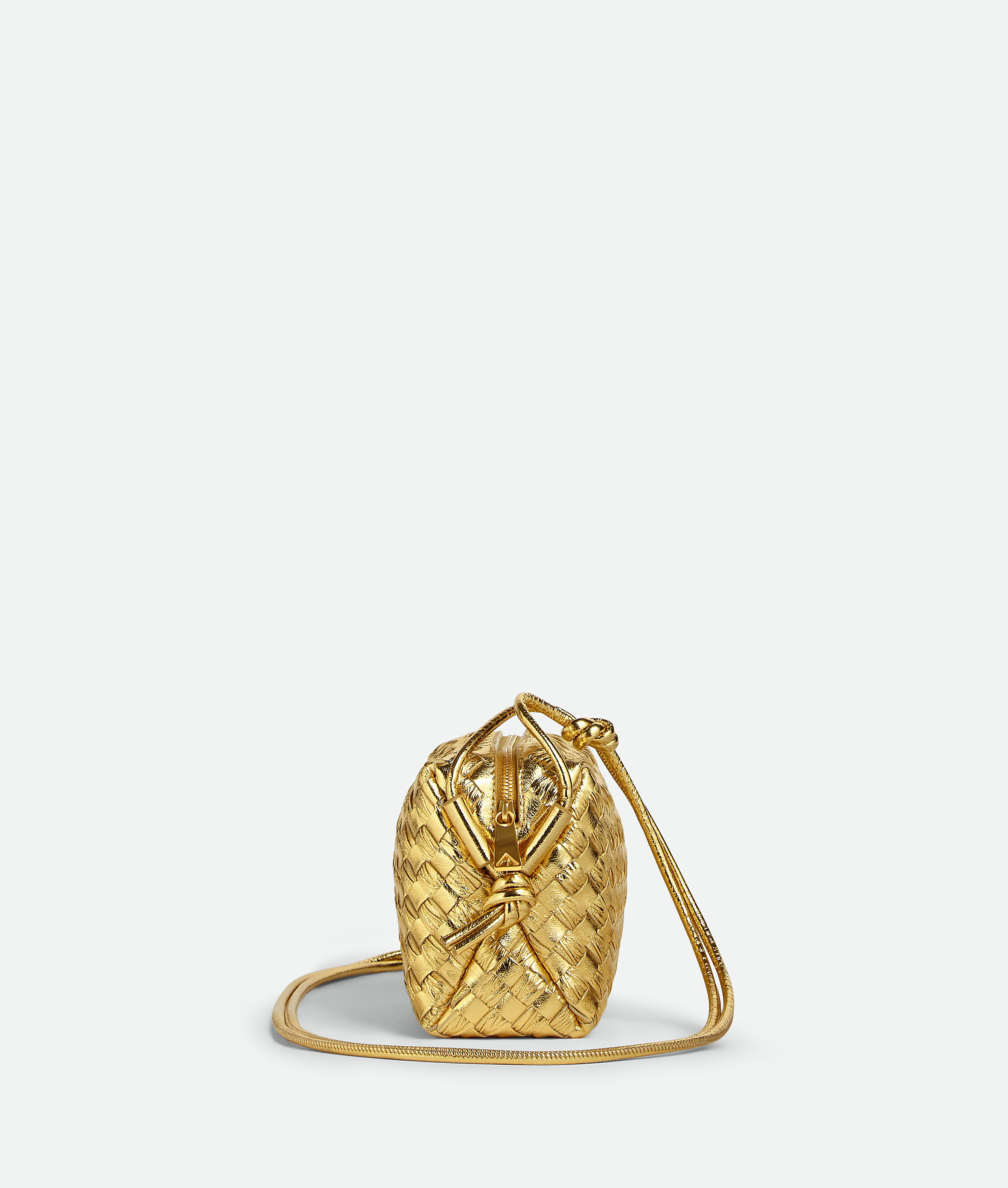 Shop Bottega Veneta Mini Loop Camera Bag In Gold