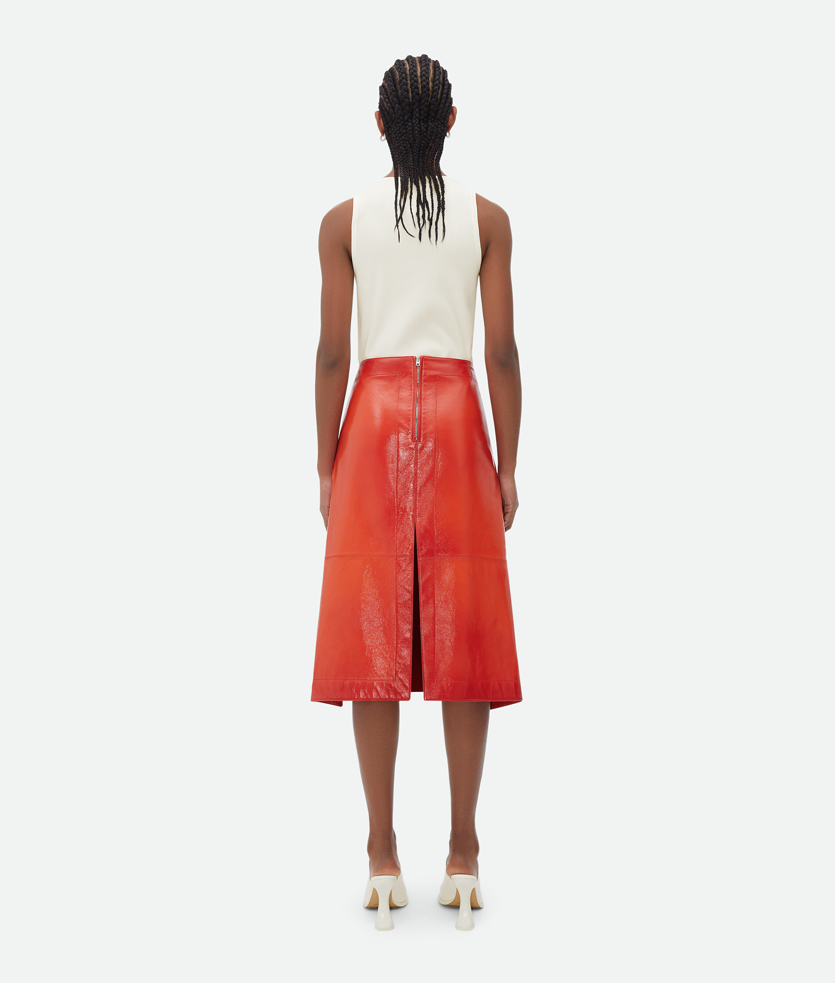 Shop Bottega Veneta Dégradé Effect Leather Skirt In Orange