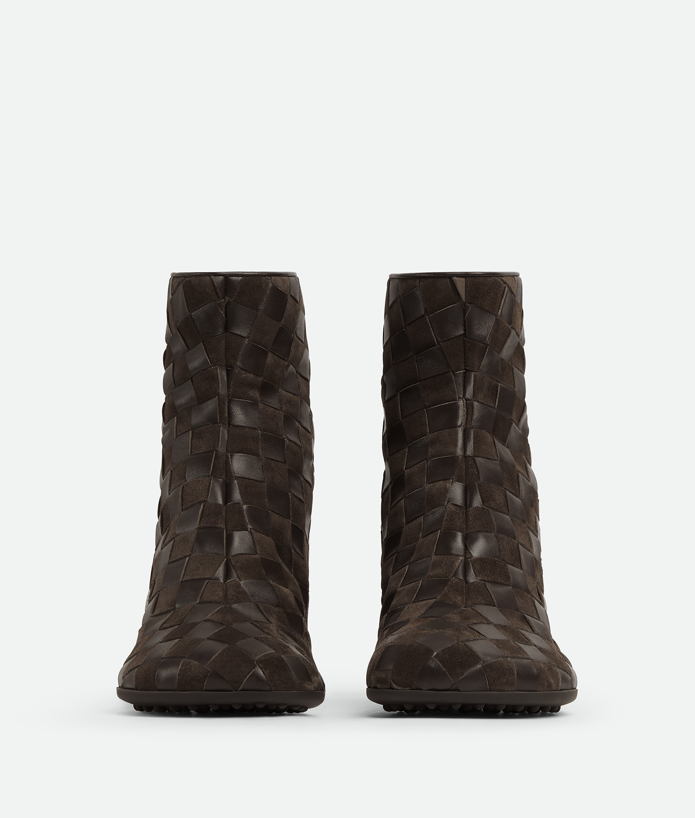 Bottega Veneta Women Leather Ankle Boots With Intrecciato Motif In Brown