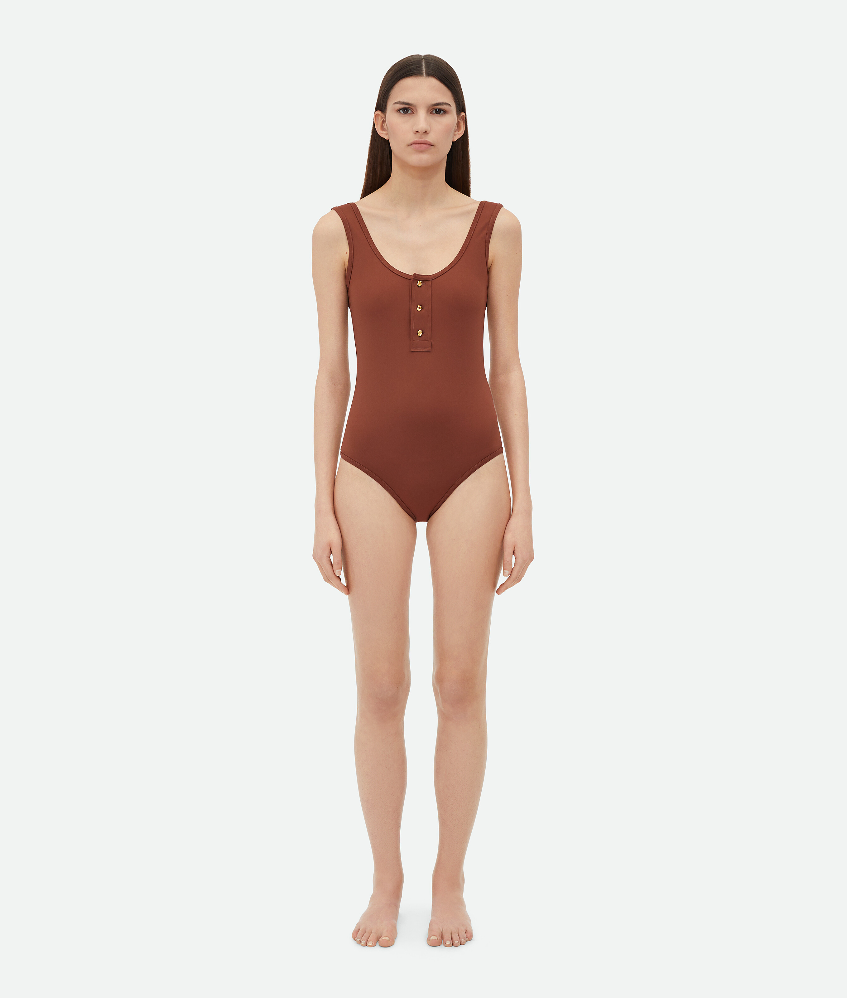 Bottega Veneta Nylon One-piece Swimsuit In Pecan