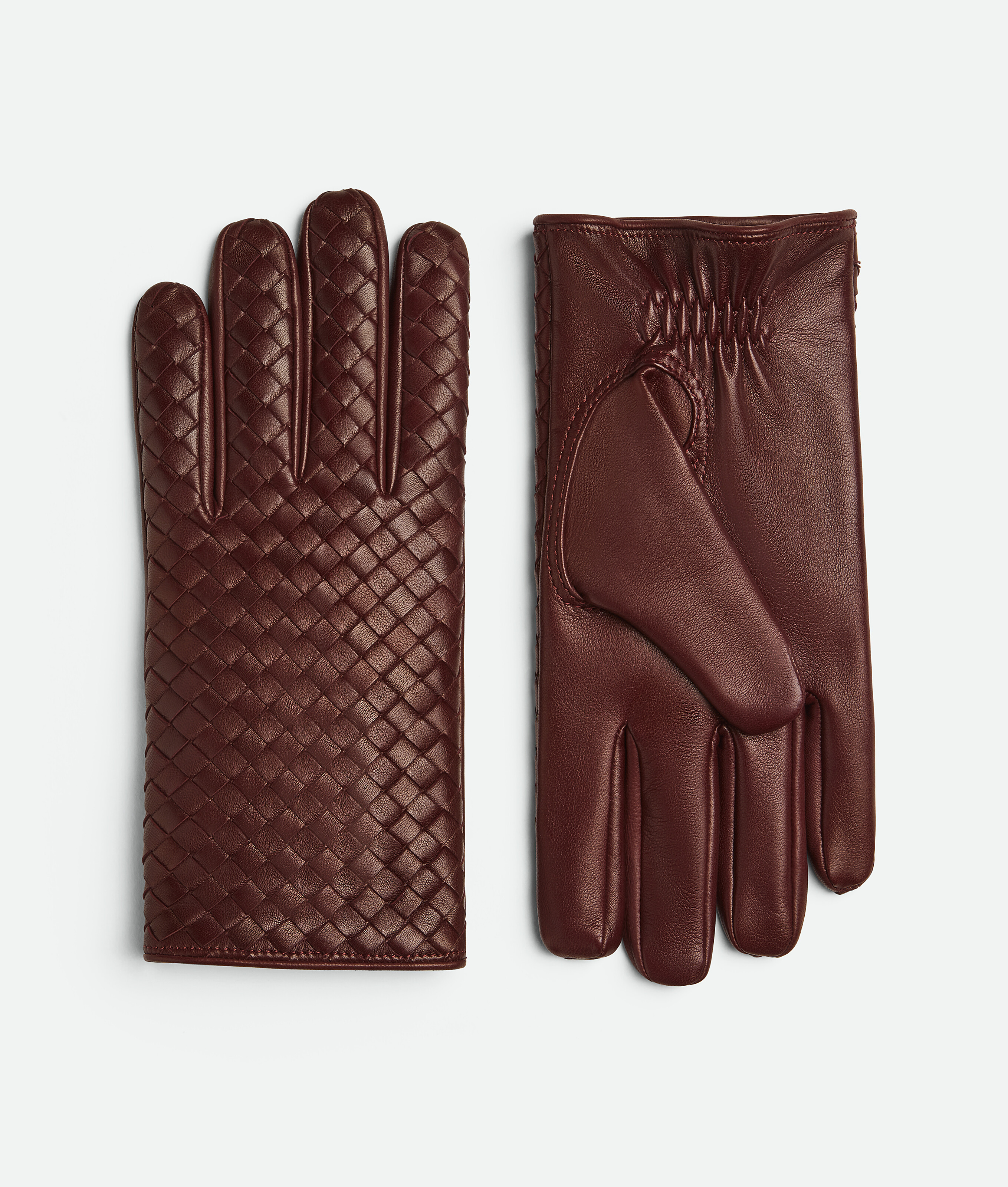 Shop Bottega Veneta Intrecciato Leather Gloves In Garnet