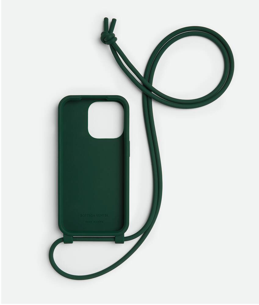 Bottega Veneta® Men's Iphone 14 Pro Case On Strap in Emerald green 