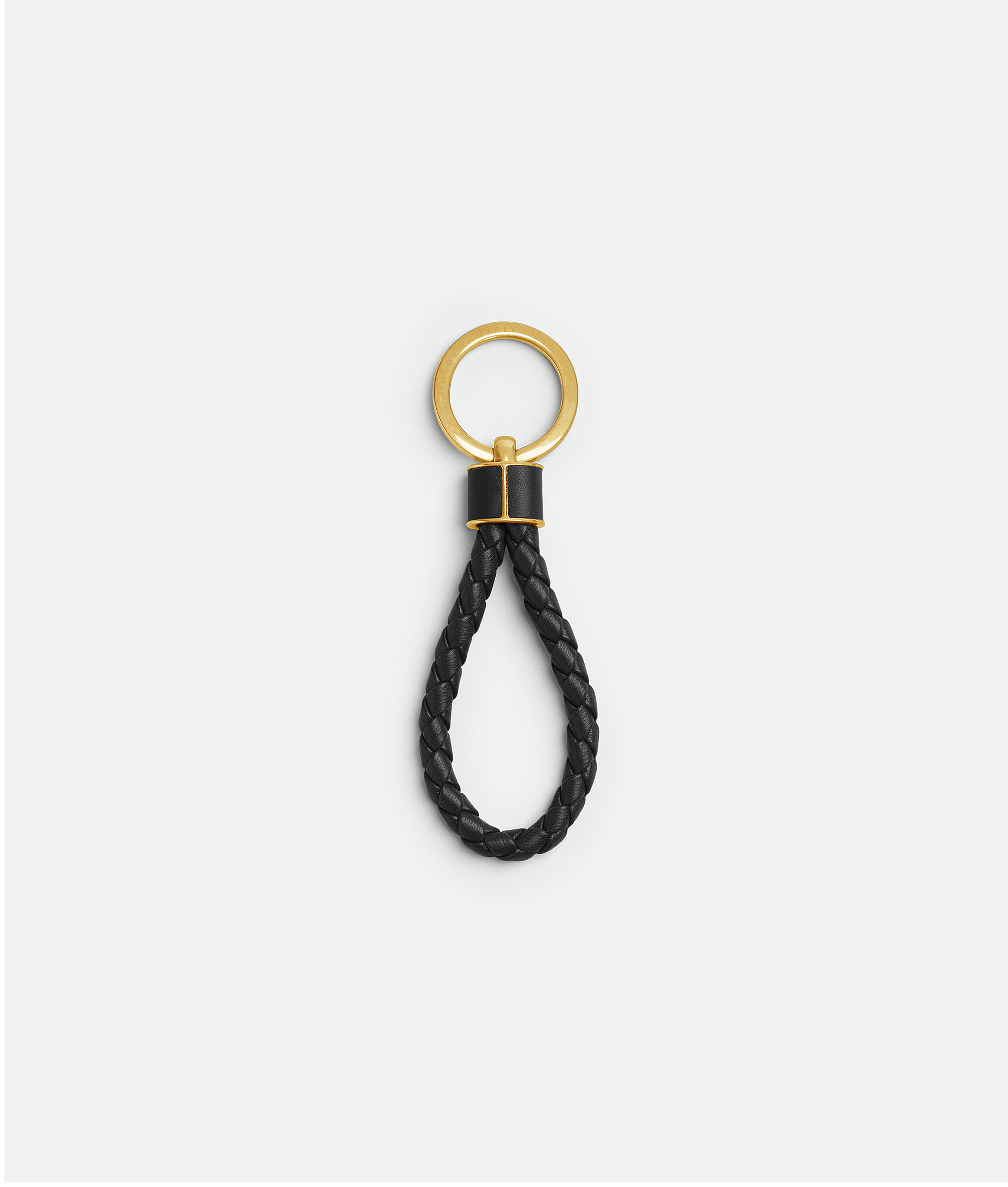 Bottega Veneta Loop Handle Braided Key Ring In Black