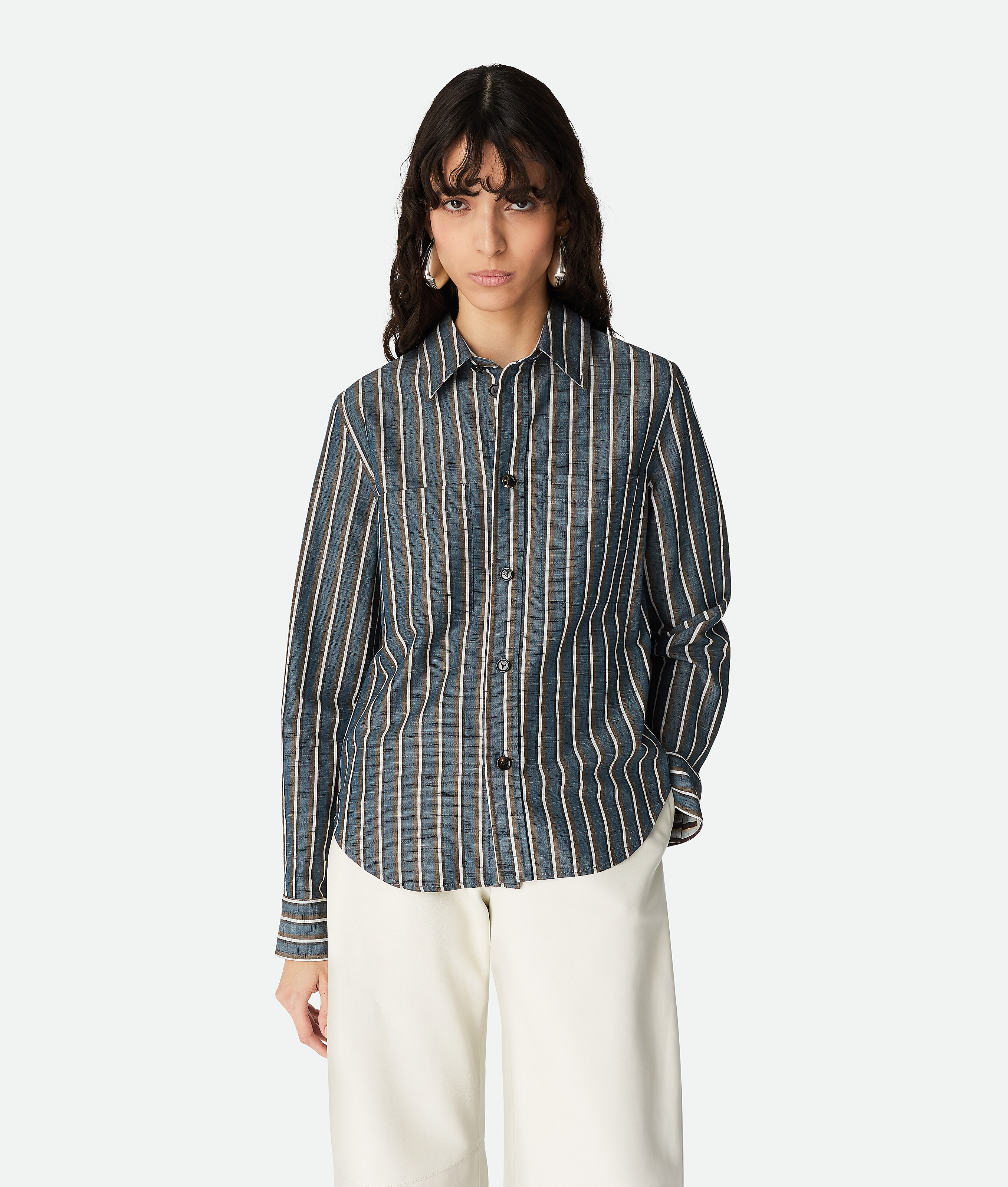 Bottega Veneta Camicia A Righe In Cotone E Lino - Multicolor - Donna - 38 - Cotone, Lino & Poliammide