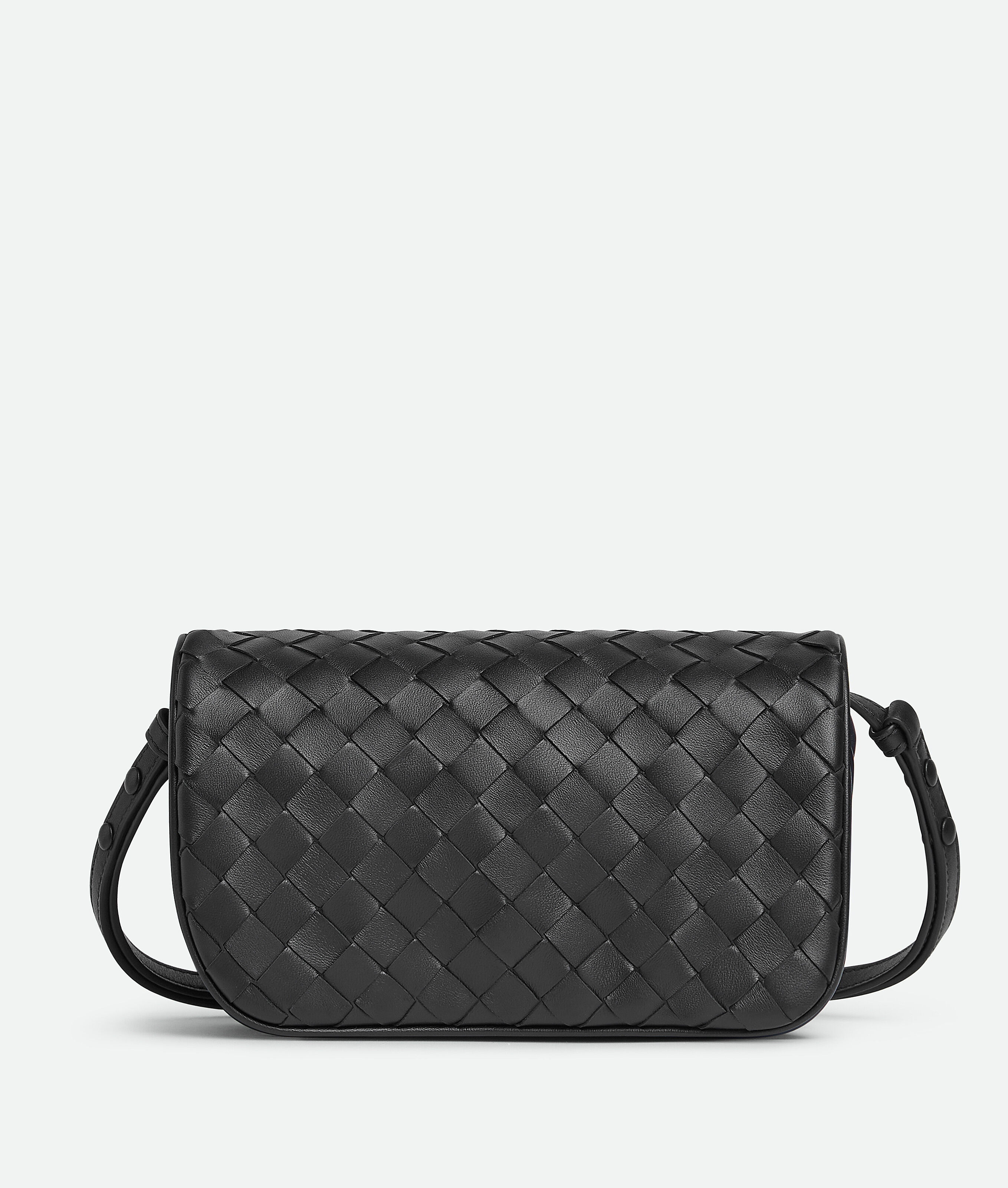 Shop Bottega Veneta Intrecciato Puff Pouch On Strap In Black/space