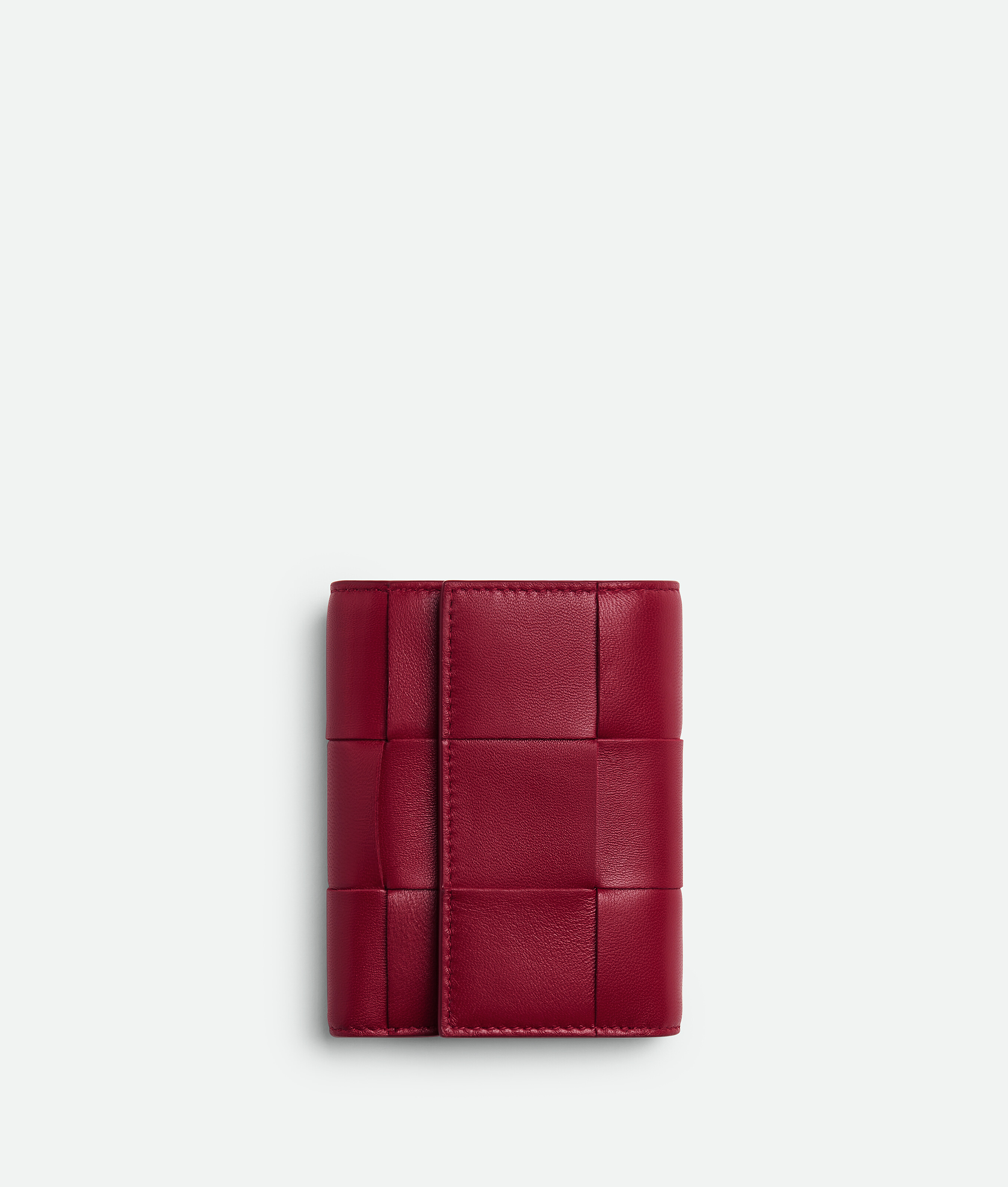 Shop Bottega Veneta Cassette Tri-fold Zip Wallet In Dark Red / Bliss Washed