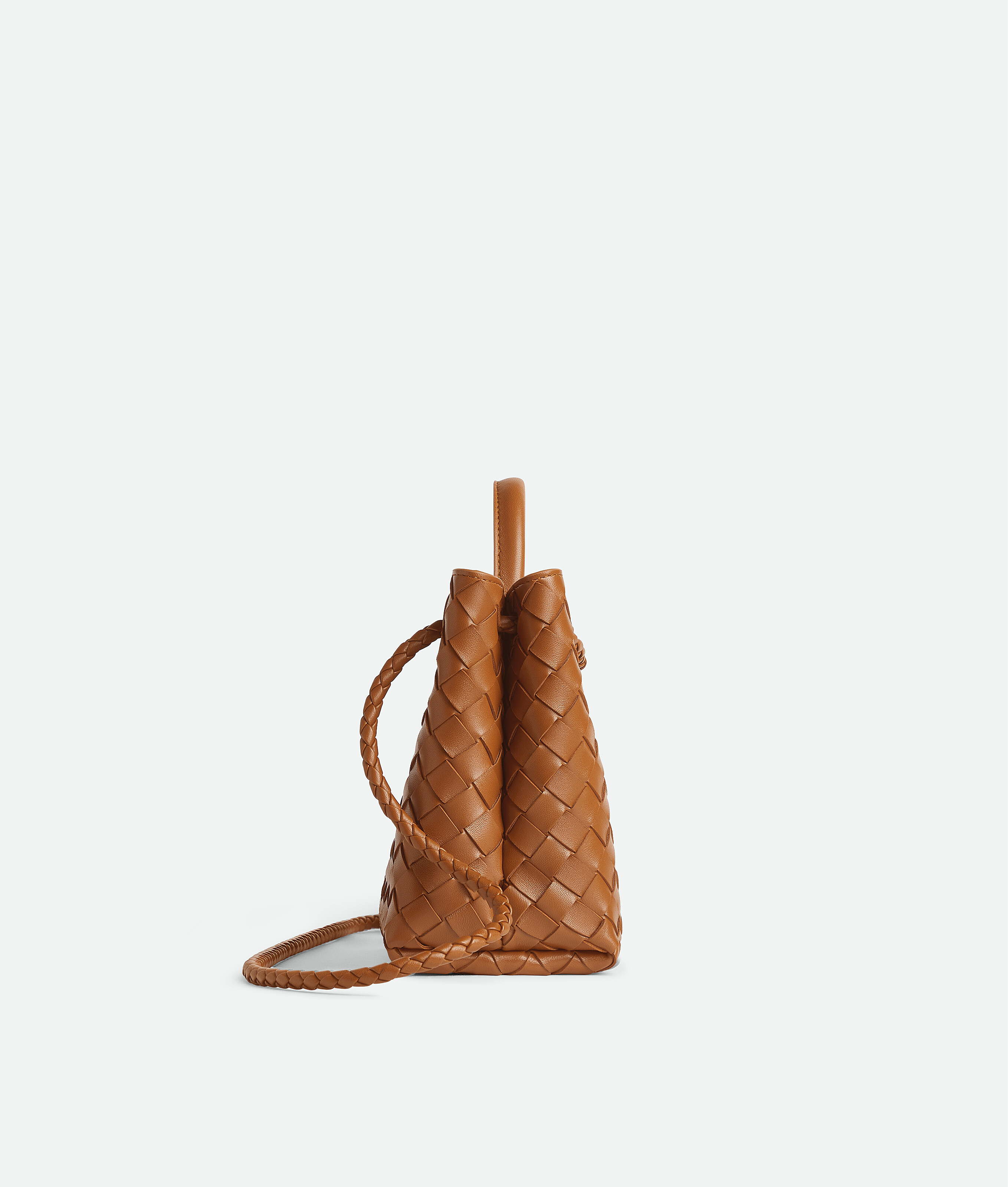 Bottega Veneta Andiamo Intrecciato Woven Leather Small Shoulder Bag In Brown