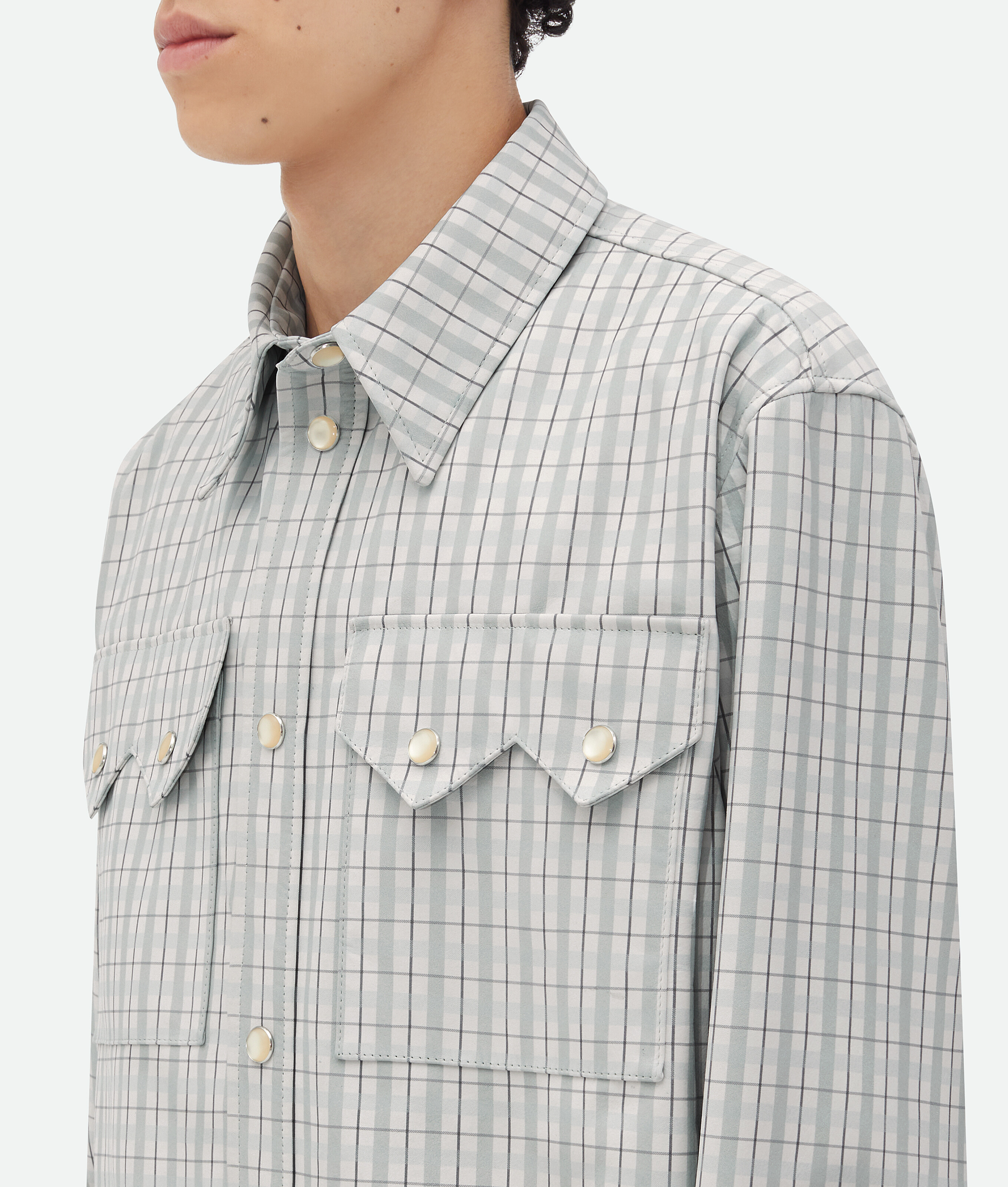 Shop Bottega Veneta Printed Leather Shirt In Grey