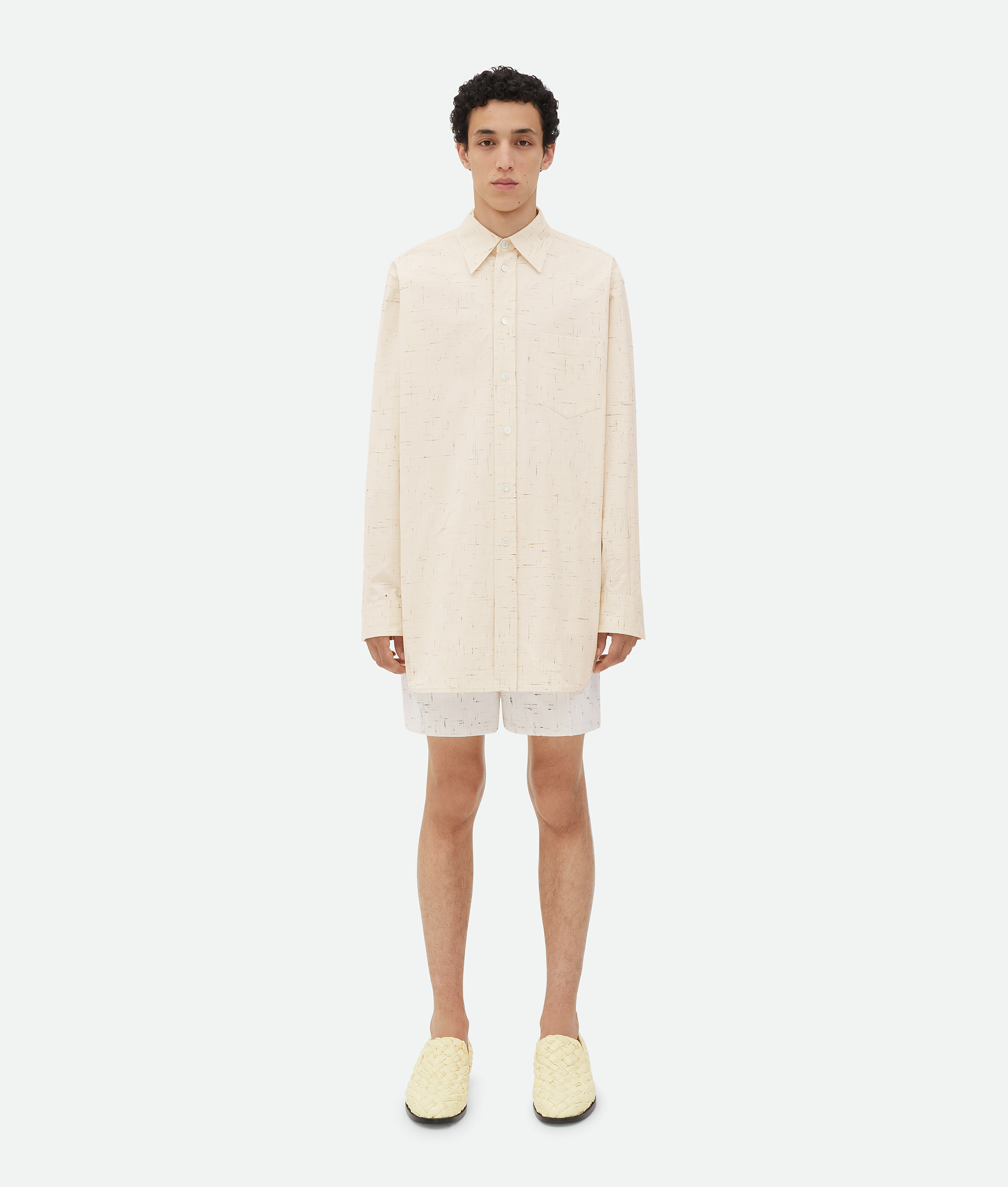 Bottega Veneta Textured Criss-cross Cotton Shirt In Beige